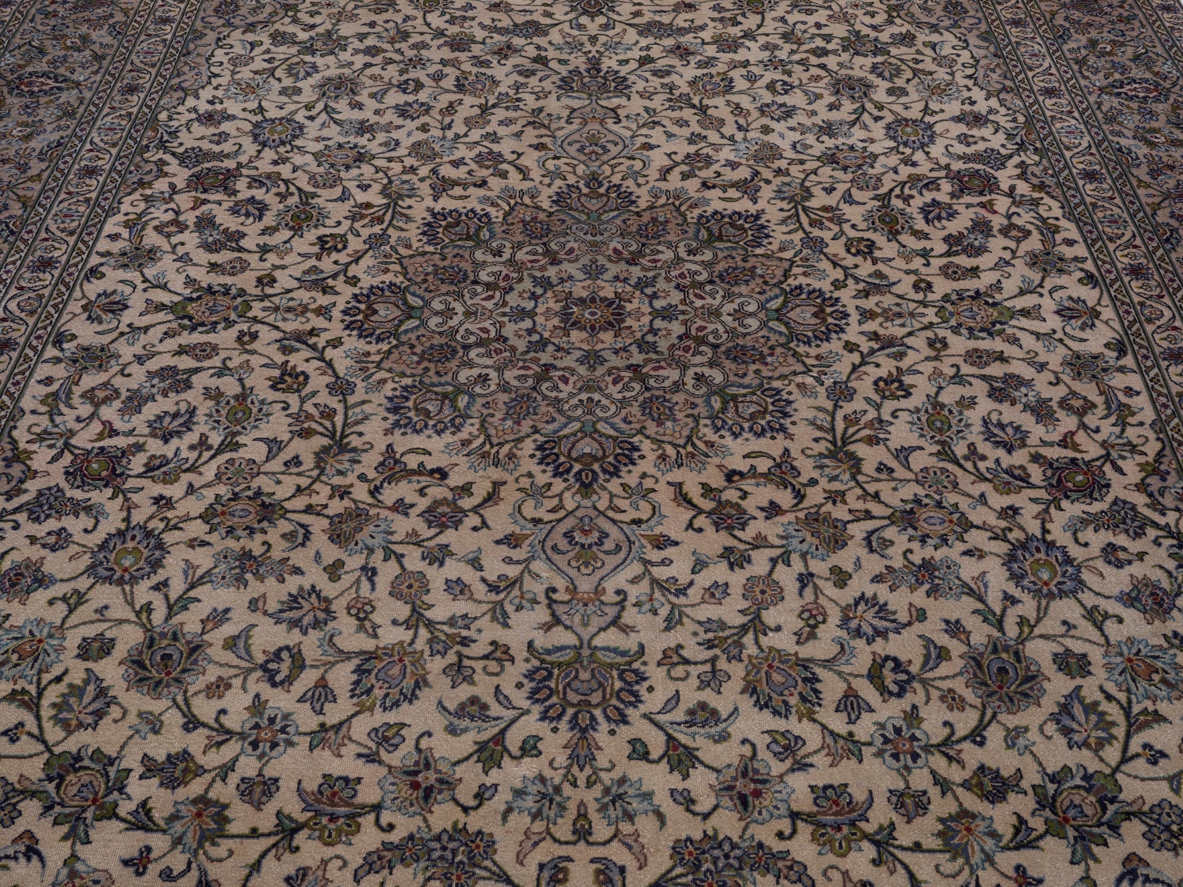Persian Kashan oversized rug in cream and muted pink, view 4 of 15