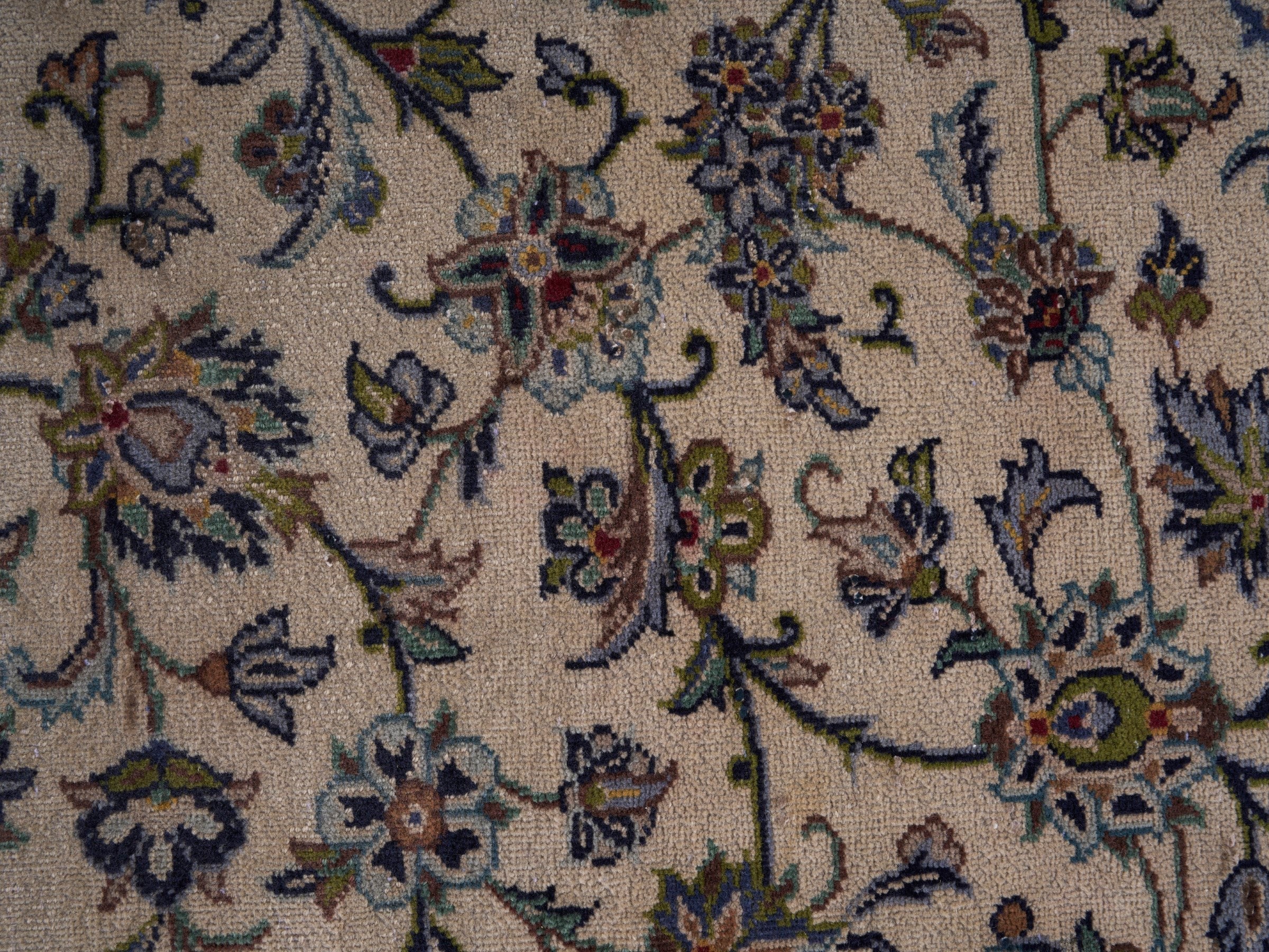 Persian Kashan oversized rug in cream and muted pink, view 9 of 15