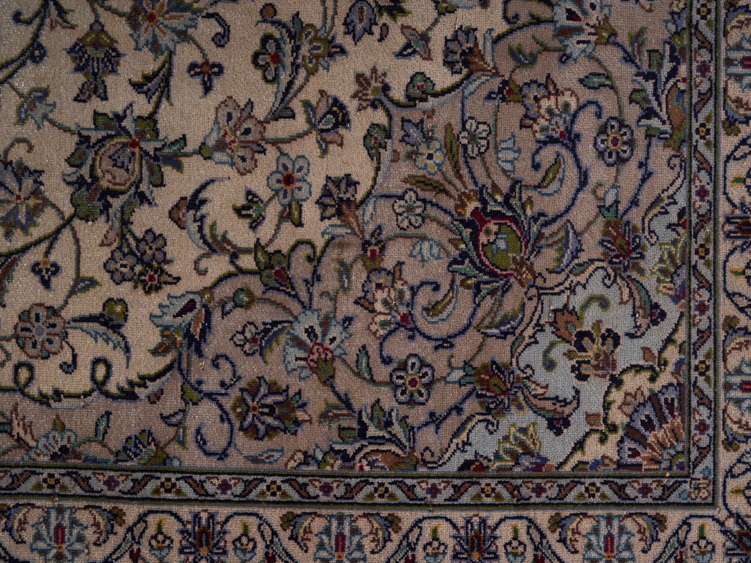 Persian Kashan oversized rug in cream and muted pink, view 10 of 15