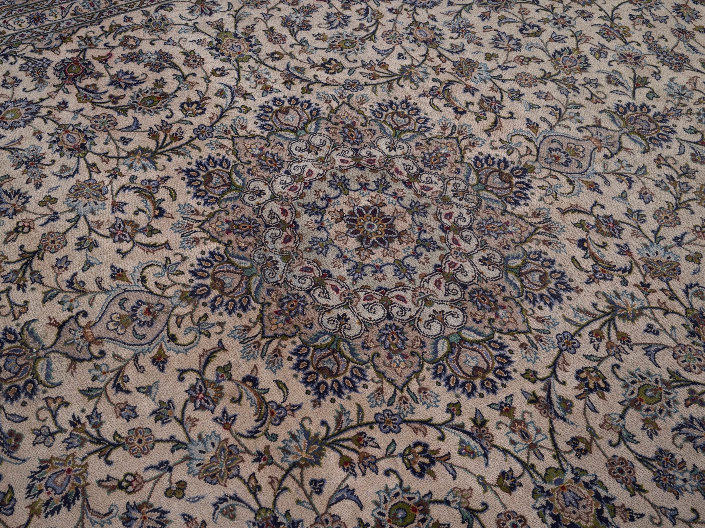 Persian Kashan oversized rug in cream and muted pink, view 12 of 15