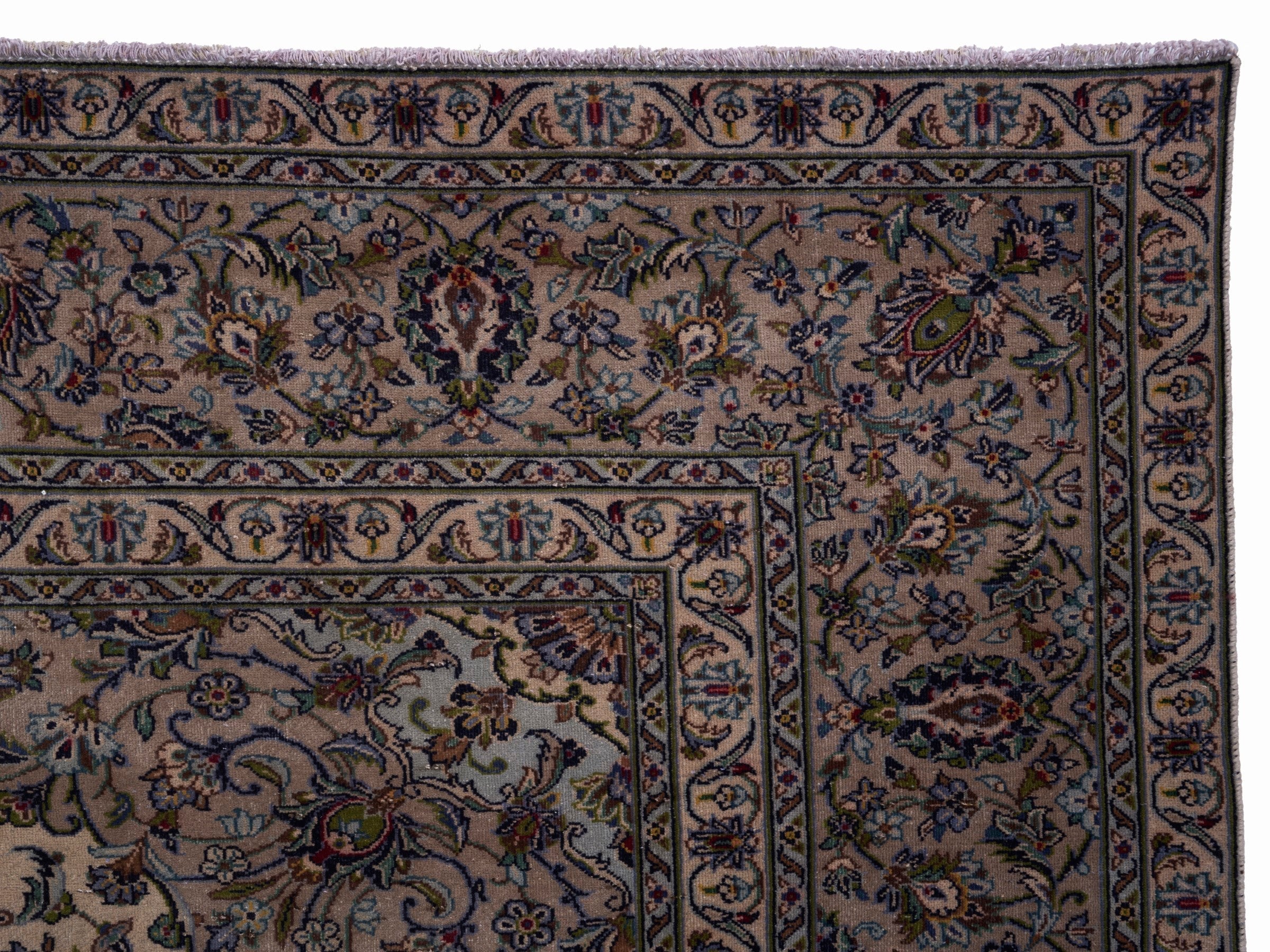 Persian Kashan oversized rug in cream and muted pink, view 13 of 15
