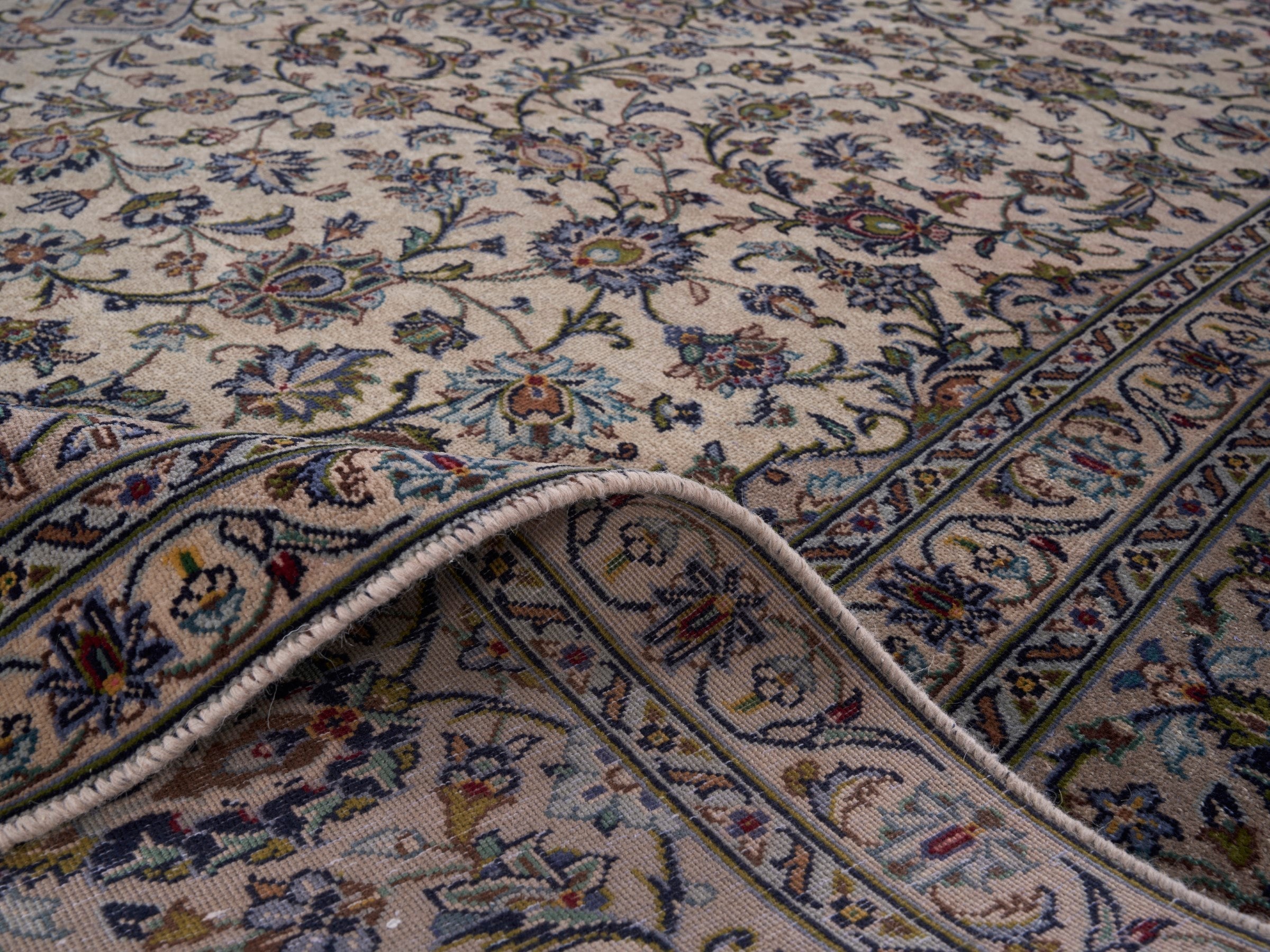 Persian Kashan oversized rug in cream and muted pink, view 14 of 15