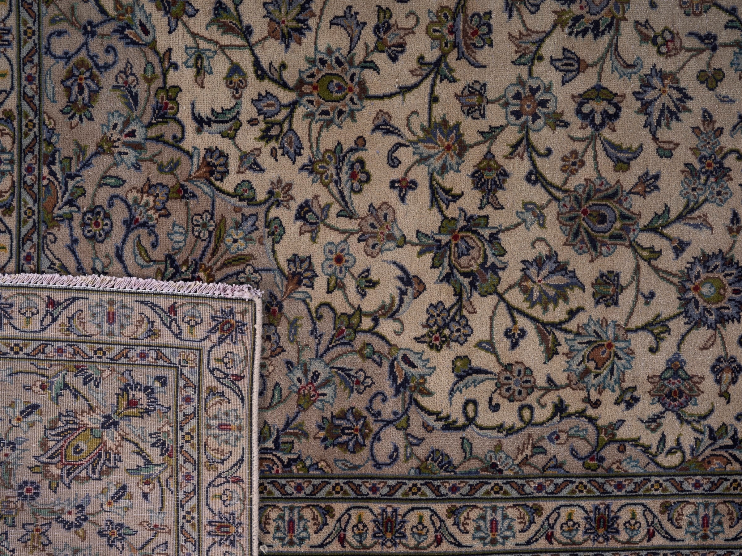 Persian Kashan oversized rug in cream and muted pink, view 15 of 15