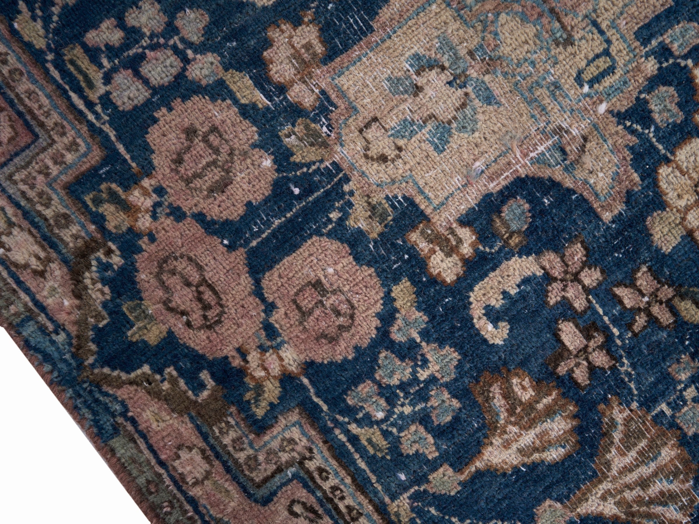 Persian Kerman oversized rug in muted pink and navy, view 6 of 15