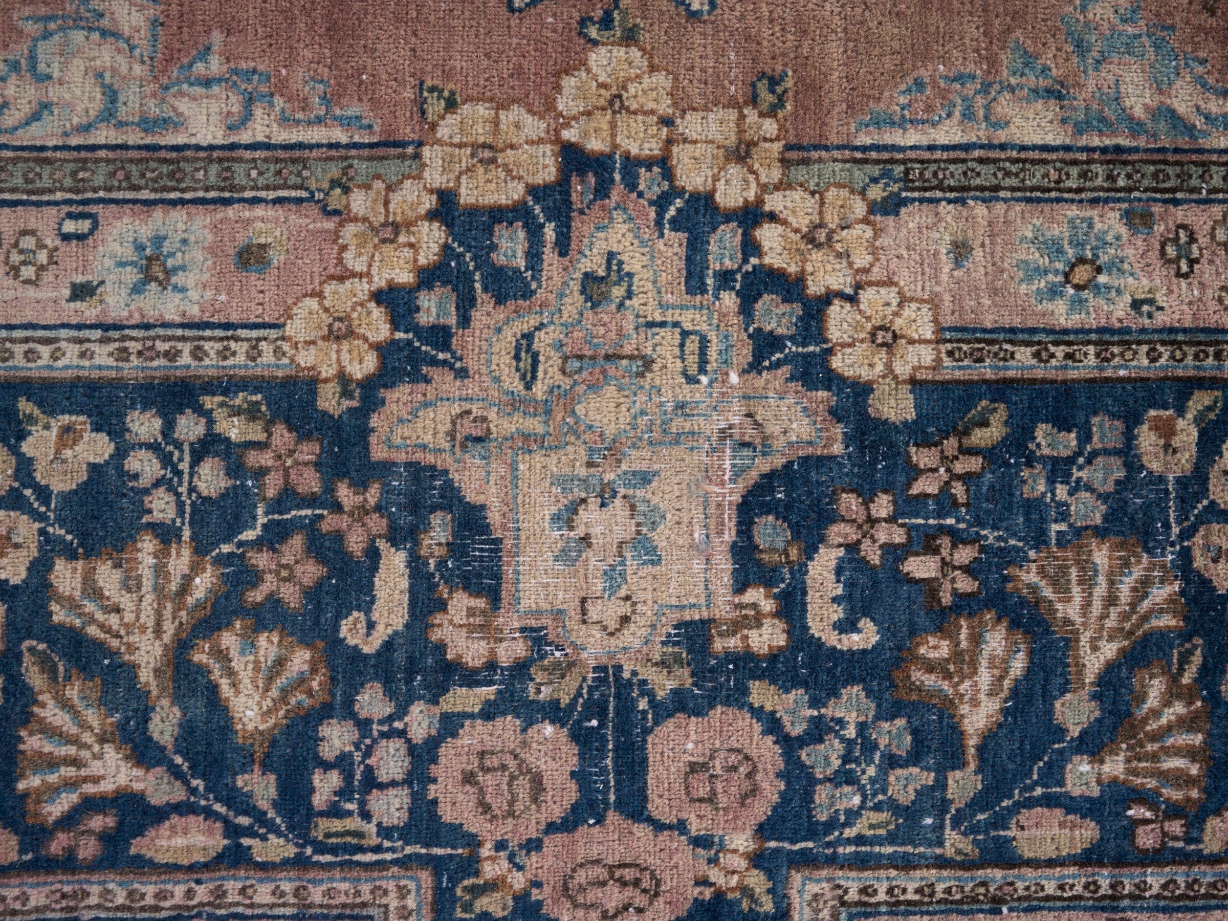 Persian Kerman oversized rug in muted pink and navy, view 7 of 15