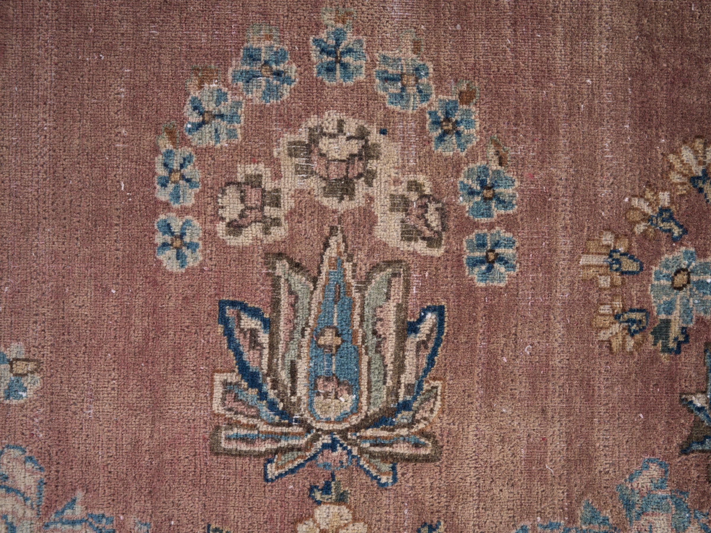 Persian Kerman oversized rug in muted pink and navy, view 8 of 15
