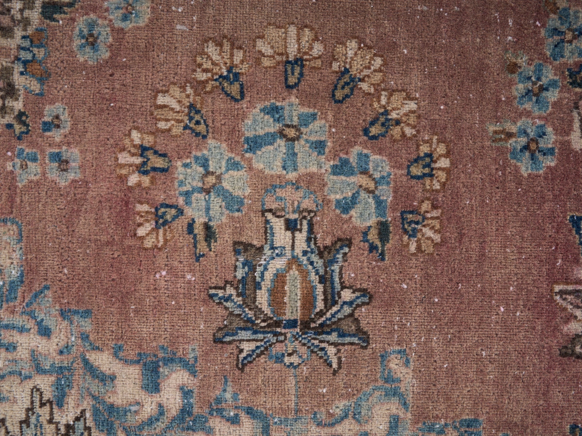 Persian Kerman oversized rug in muted pink and navy, view 9 of 15