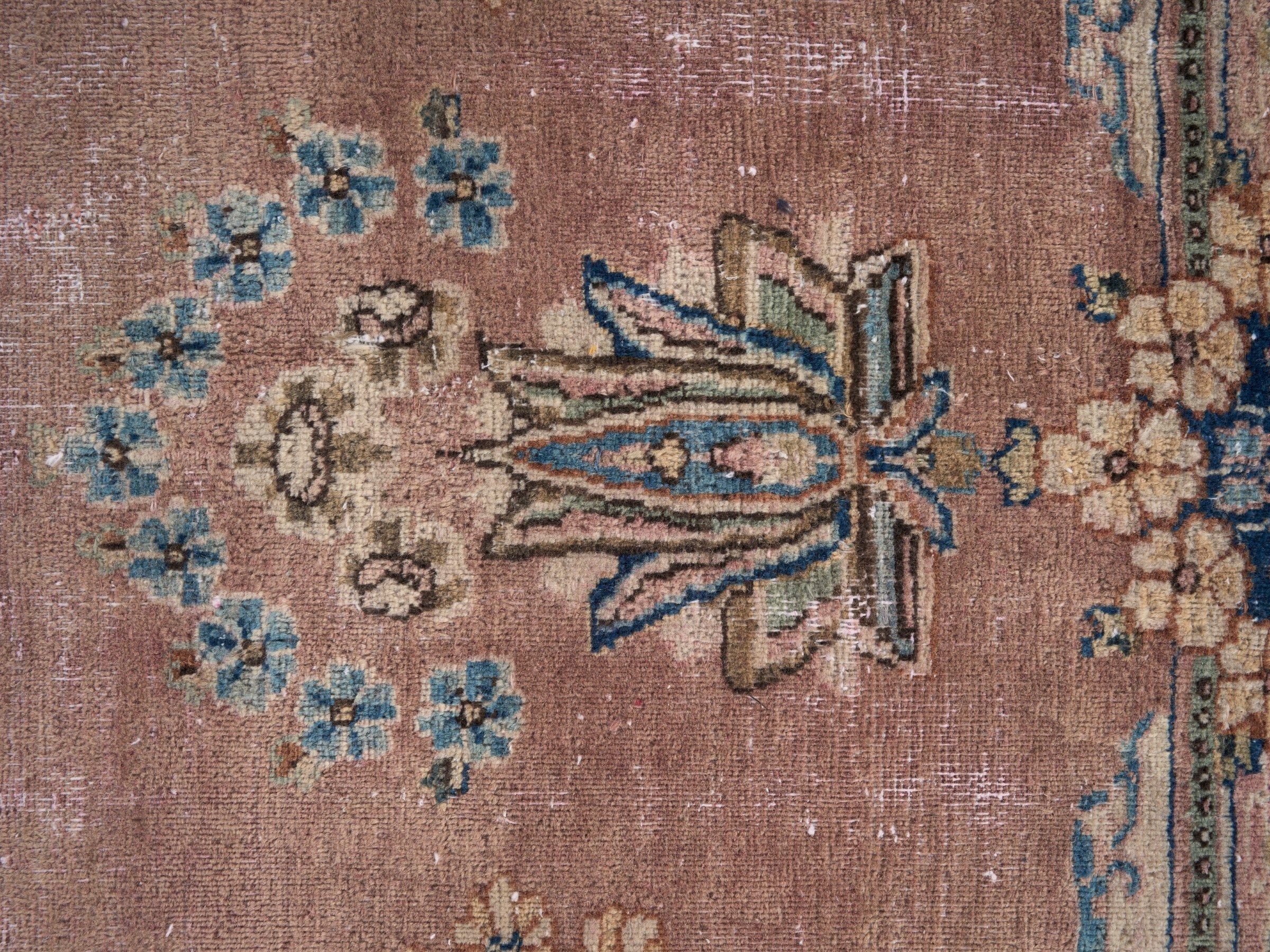 Persian Kerman oversized rug in muted pink and navy, view 10 of 15