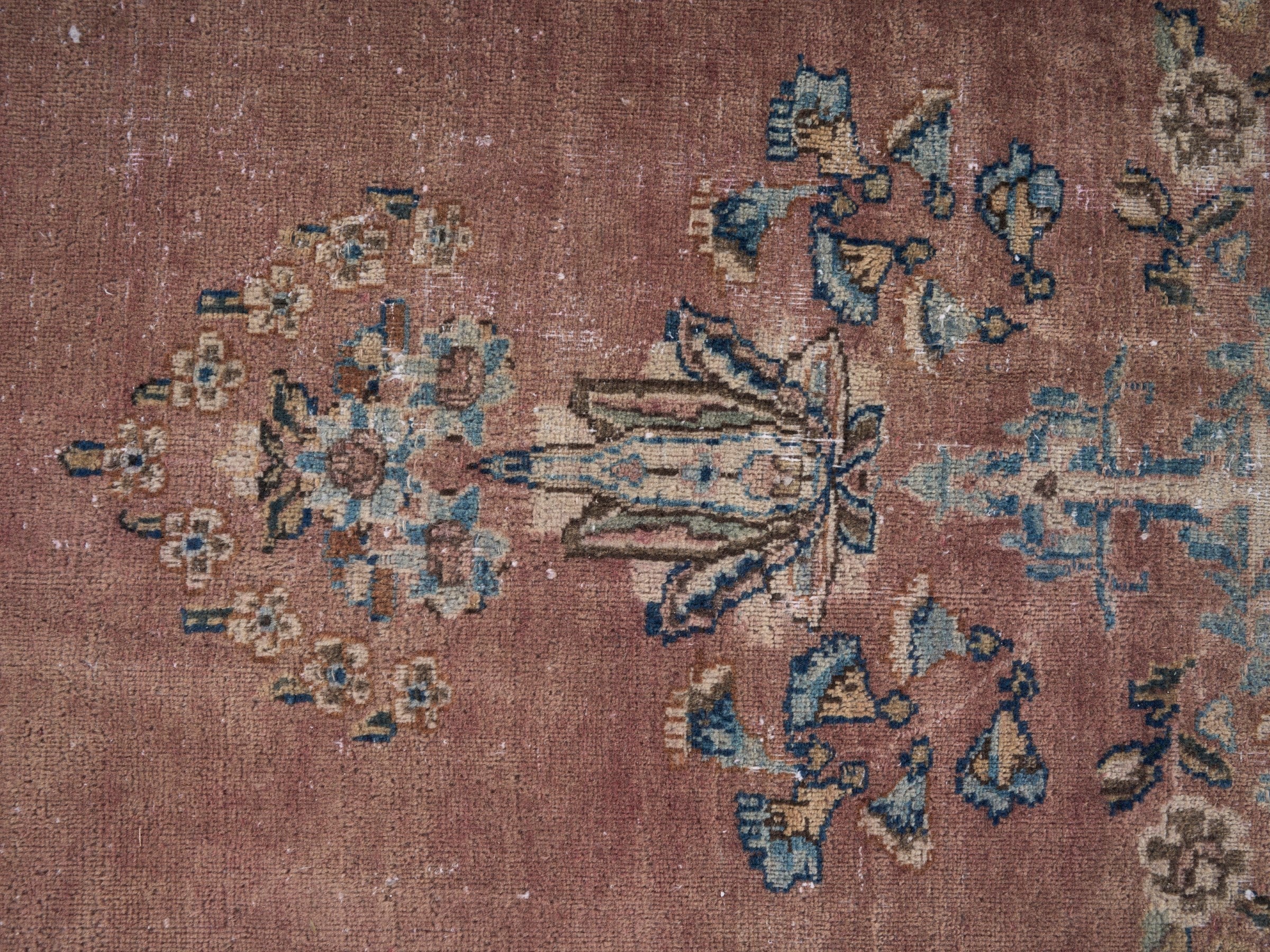 Persian Kerman oversized rug in muted pink and navy, view 11 of 15