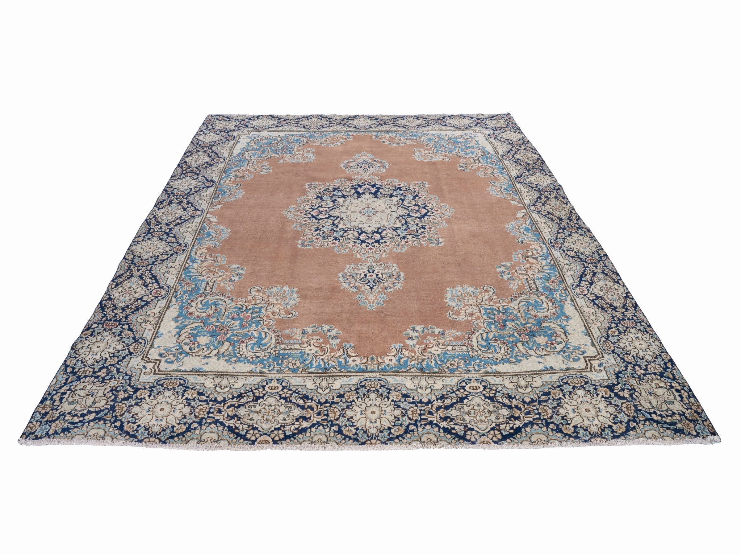 Persian Kerman oversized rug in terracotta and navy, view 2 of 15