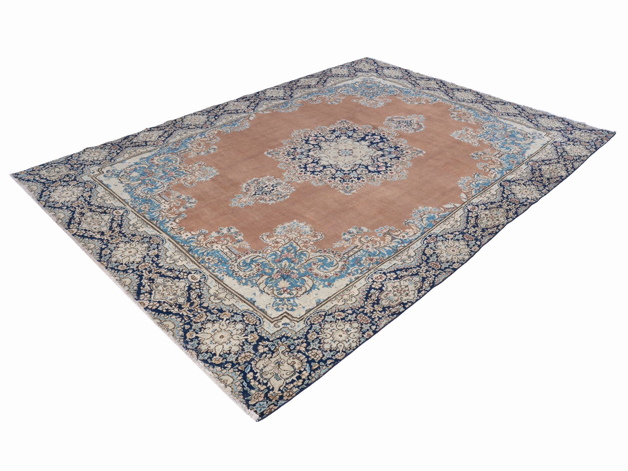 Persian Kerman oversized rug in terracotta and navy, view 3 of 15