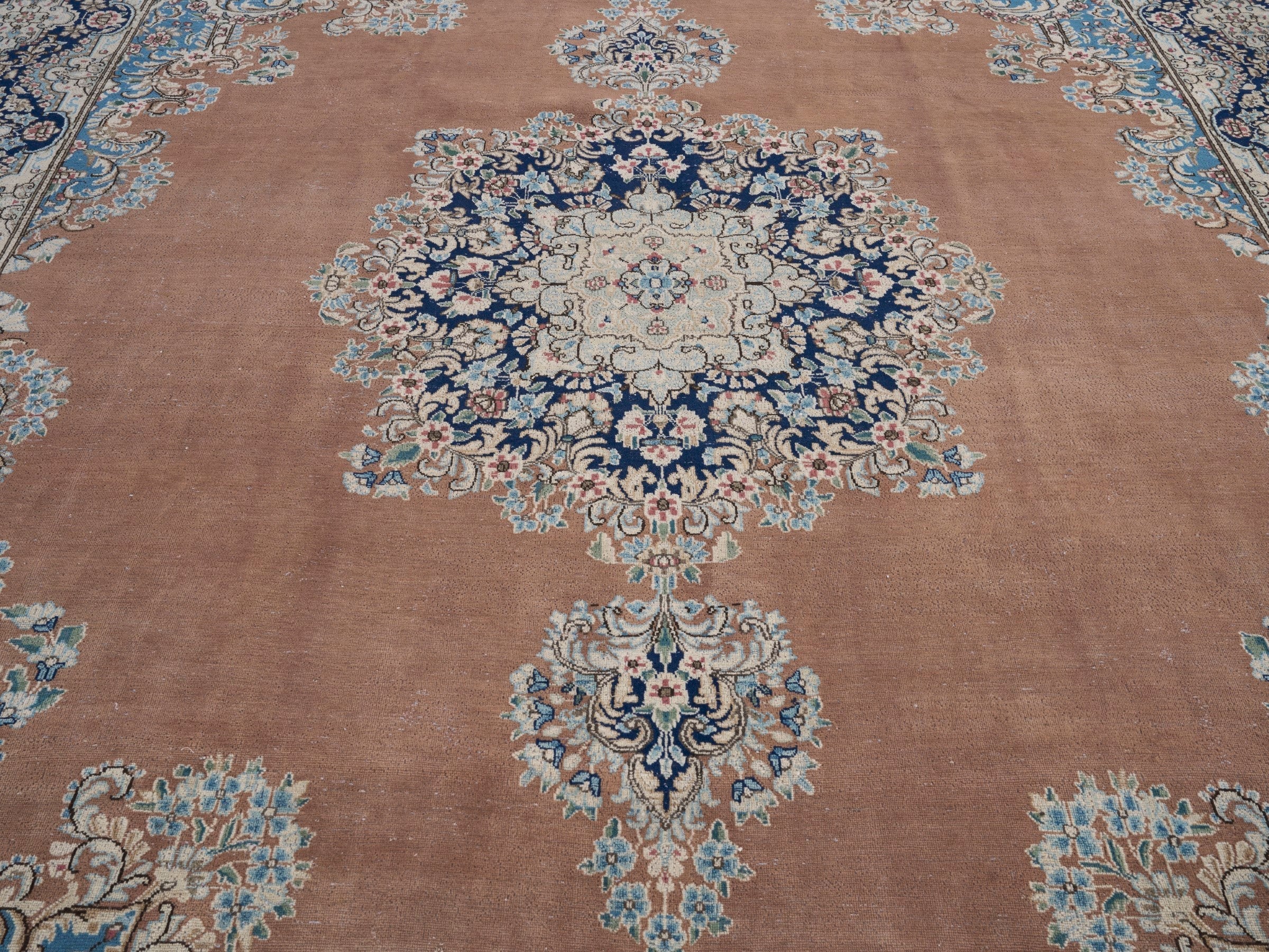Persian Kerman oversized rug in terracotta and navy, view 4 of 15