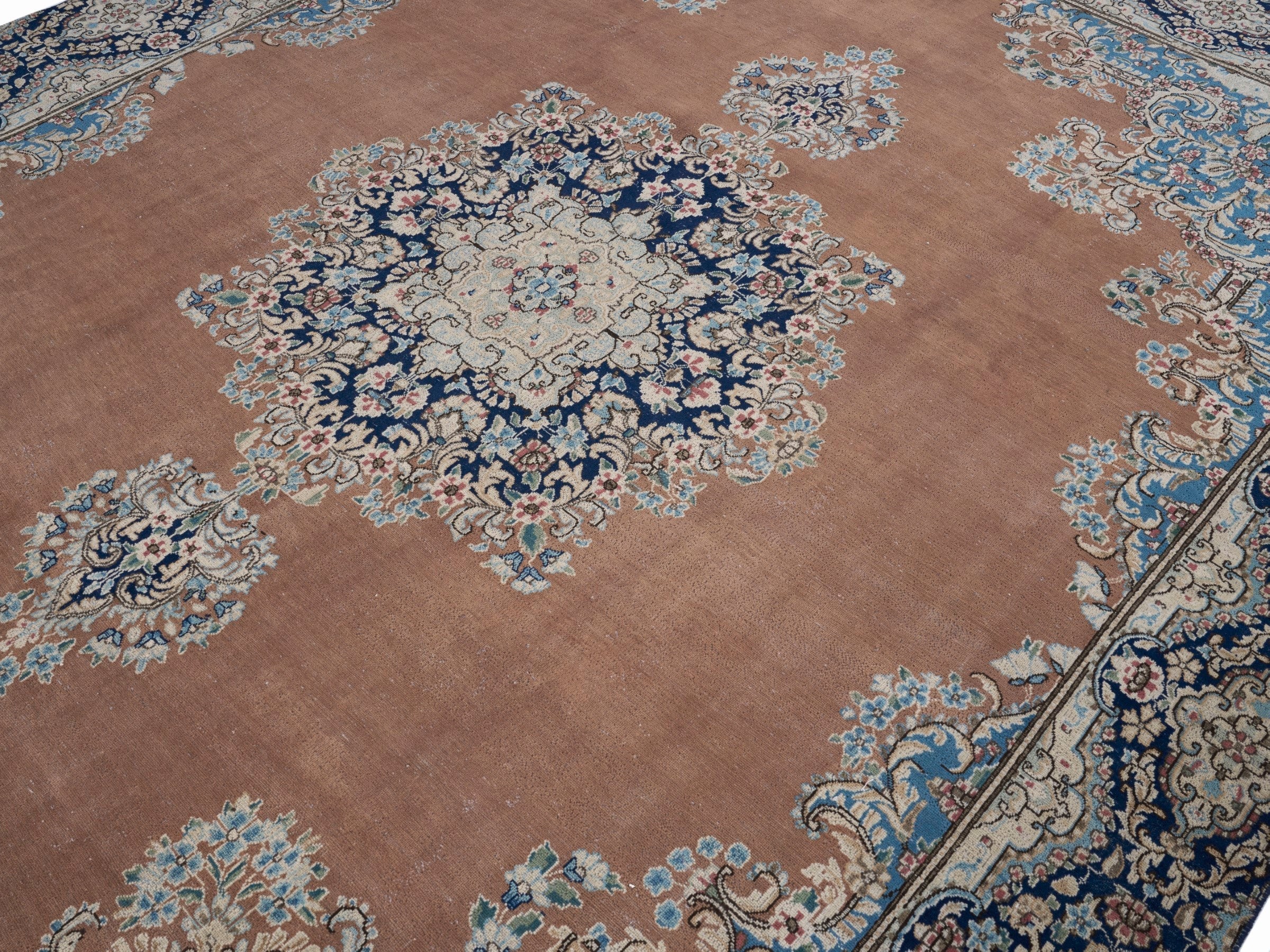 Persian Kerman oversized rug in terracotta and navy, view 5 of 15