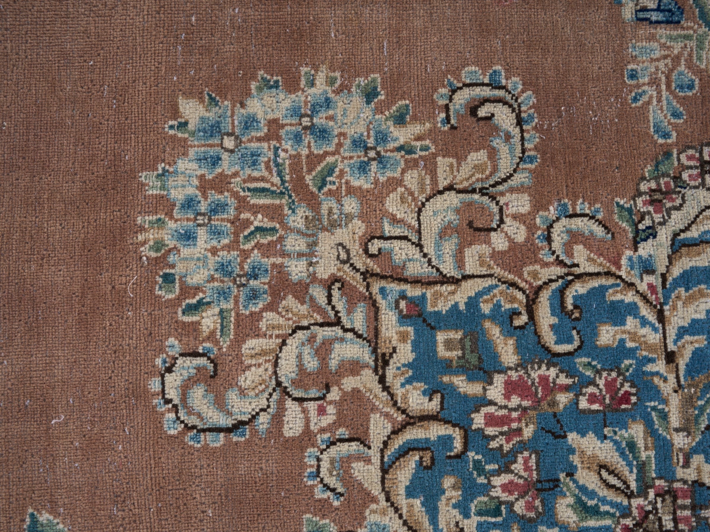 Persian Kerman oversized rug in terracotta and navy, view 8 of 15