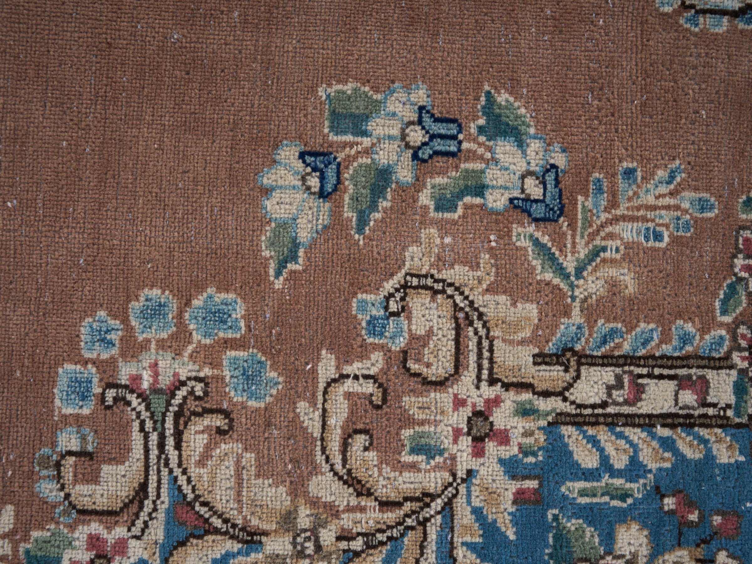 Persian Kerman oversized rug in terracotta and navy, view 9 of 15
