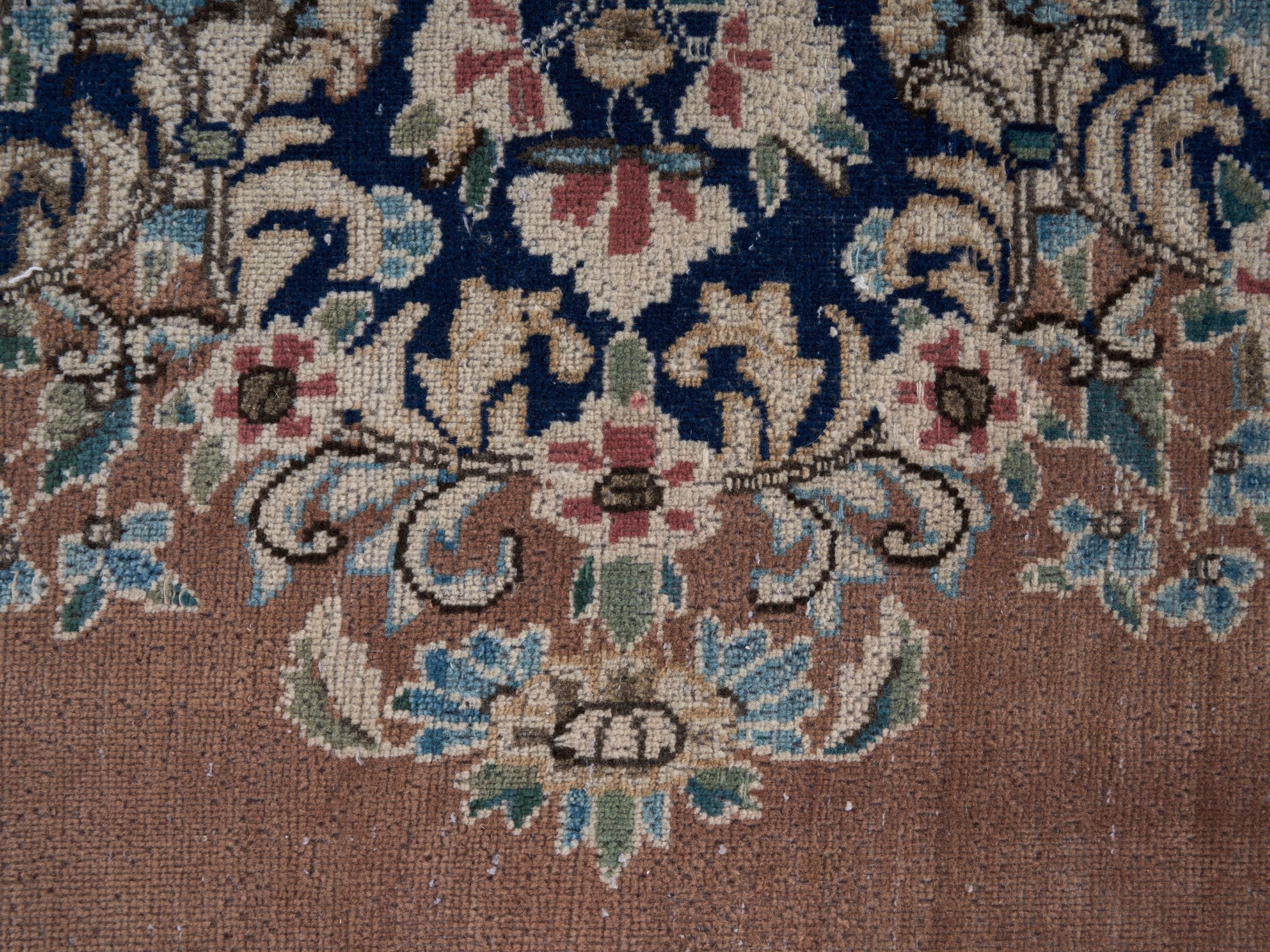Persian Kerman oversized rug in terracotta and navy, view 11 of 15