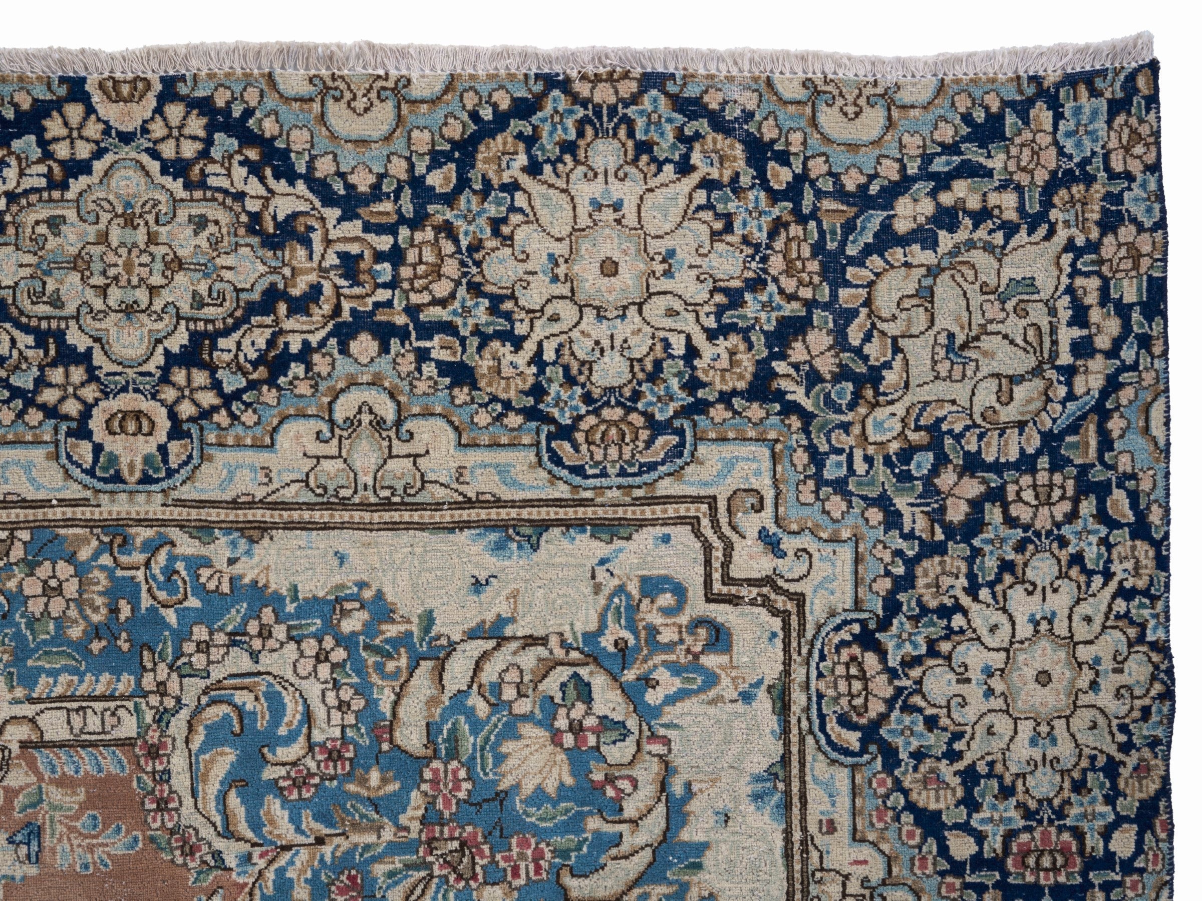 Persian Kerman oversized rug in terracotta and navy, view 13 of 15