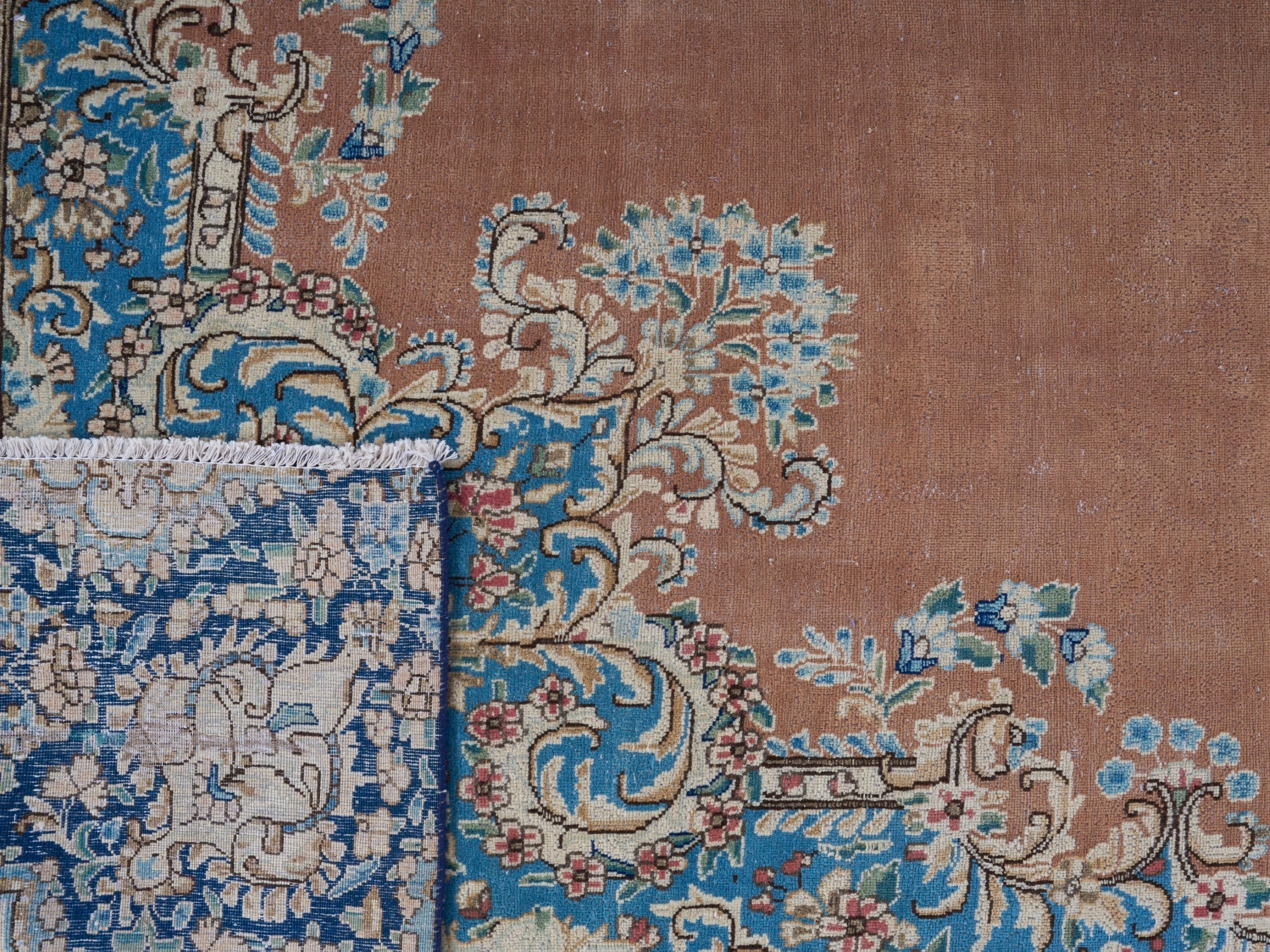 Persian Kerman oversized rug in terracotta and navy, view 15 of 15