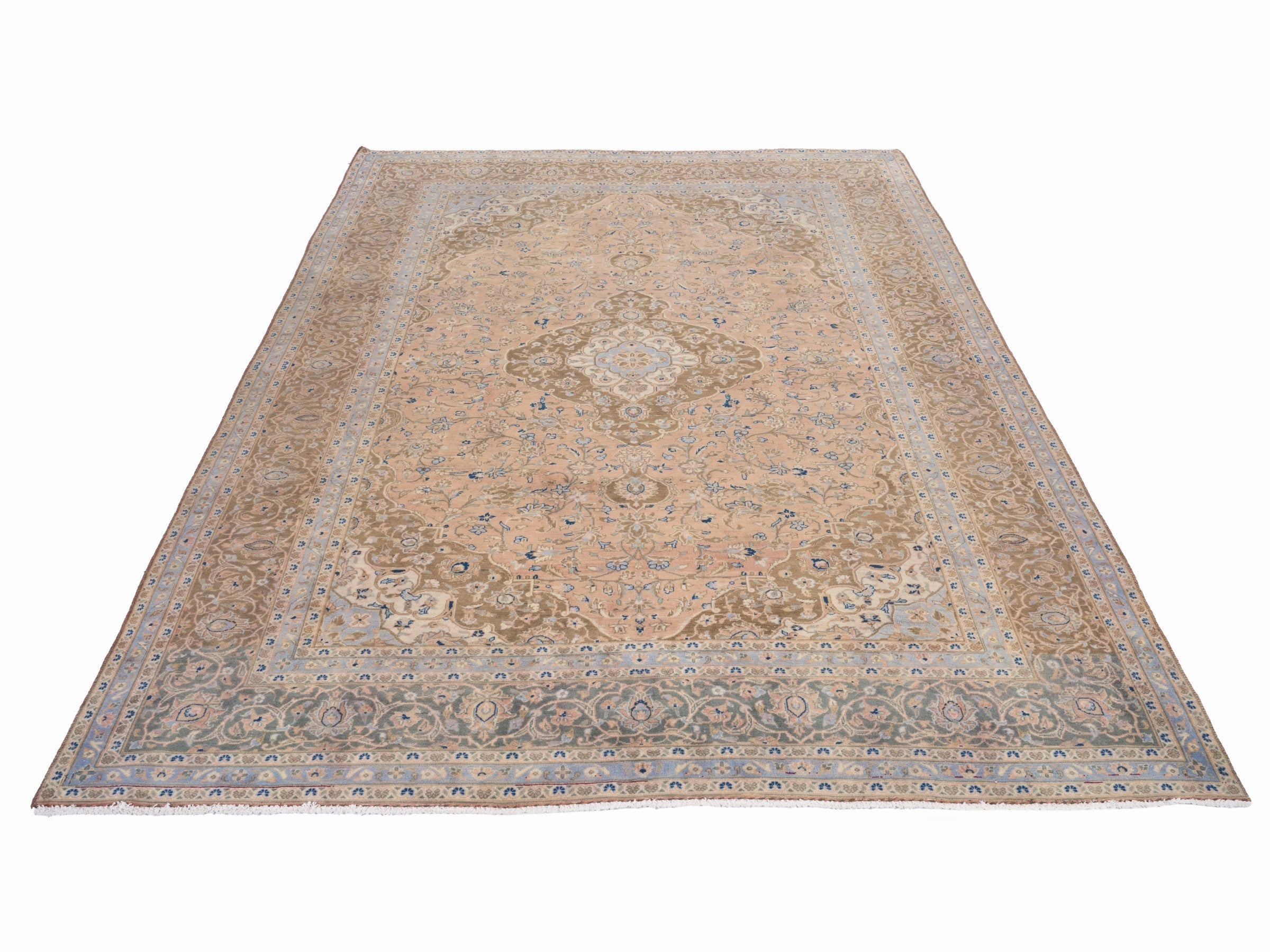 Persian Kashan oversized rug in tan and antique gold, view 2 of 15