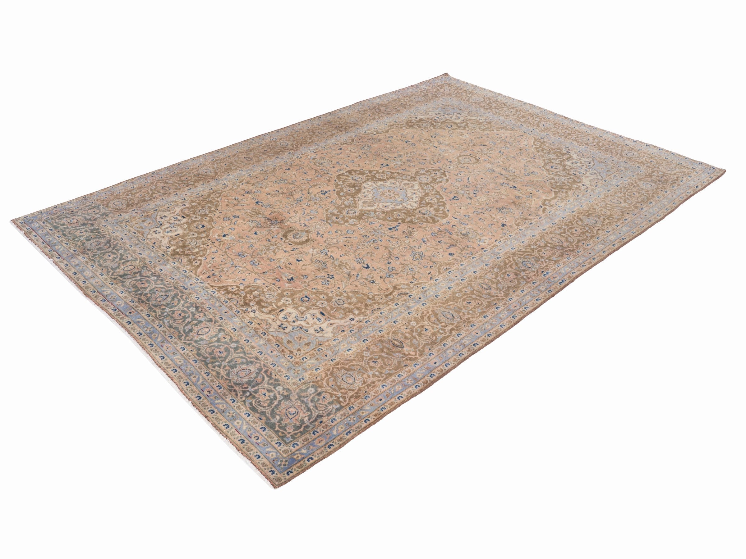 Persian Kashan oversized rug in tan and antique gold, view 3 of 15