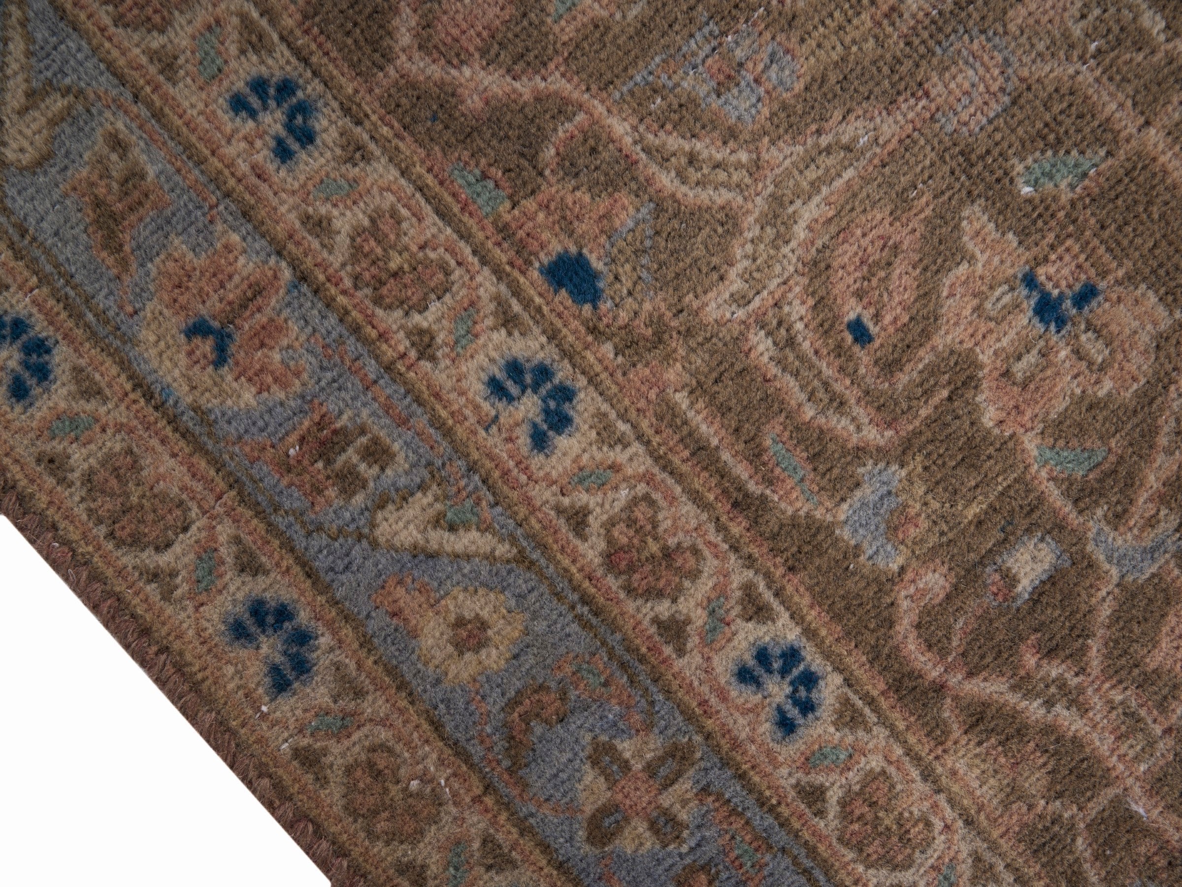 Persian Kashan oversized rug in tan and antique gold, view 6 of 15