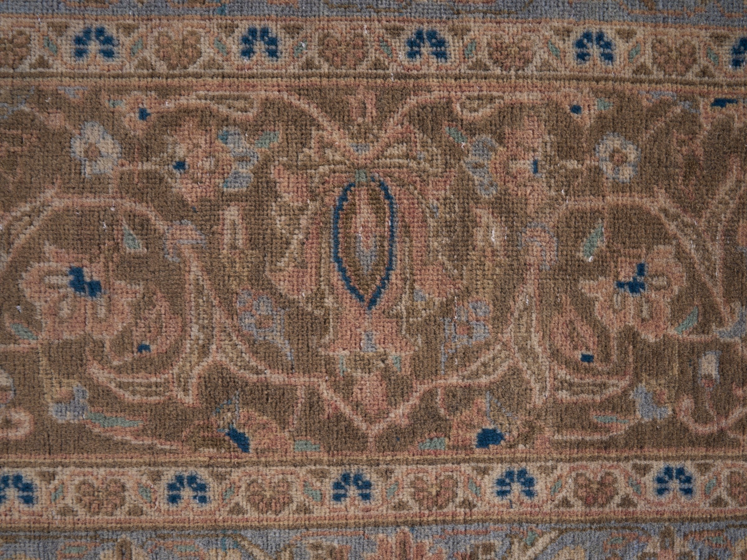 Persian Kashan oversized rug in tan and antique gold, view 7 of 15