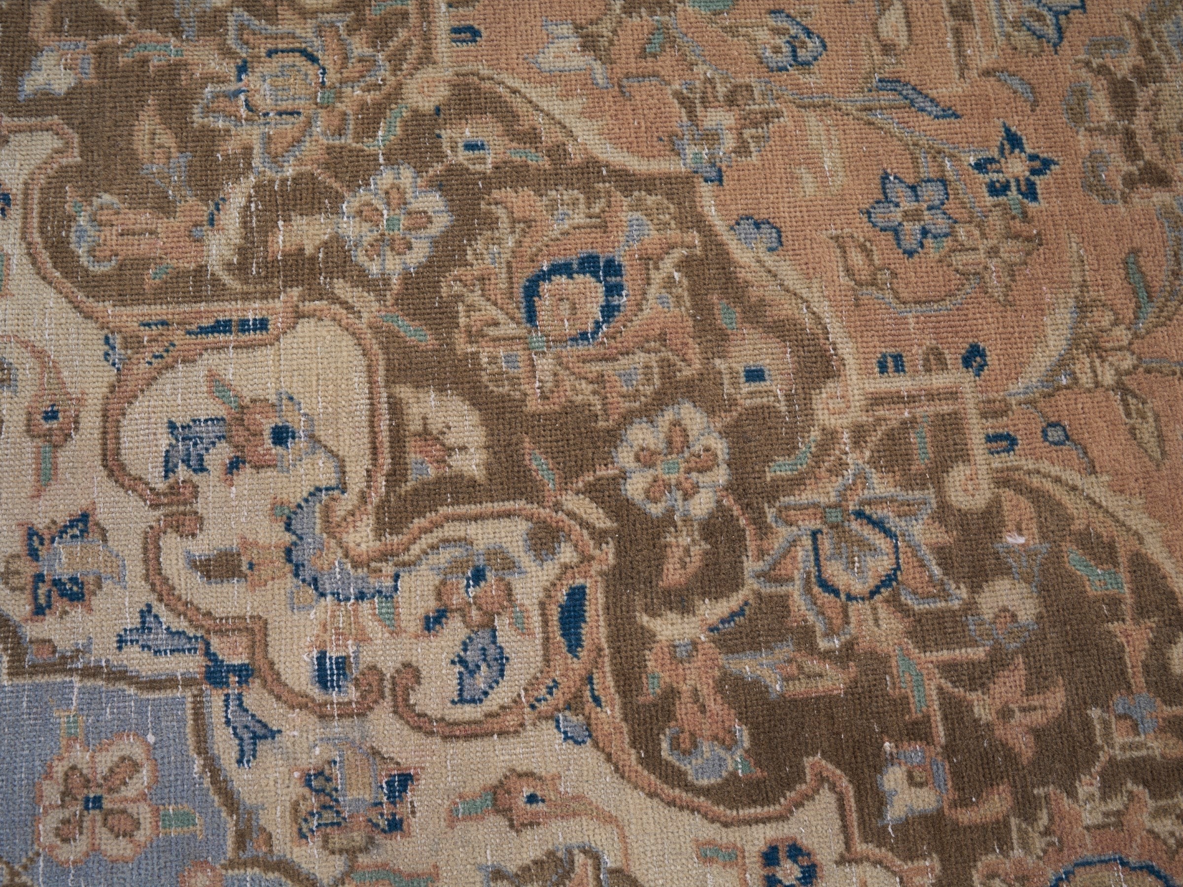 Persian Kashan oversized rug in tan and antique gold, view 11 of 15