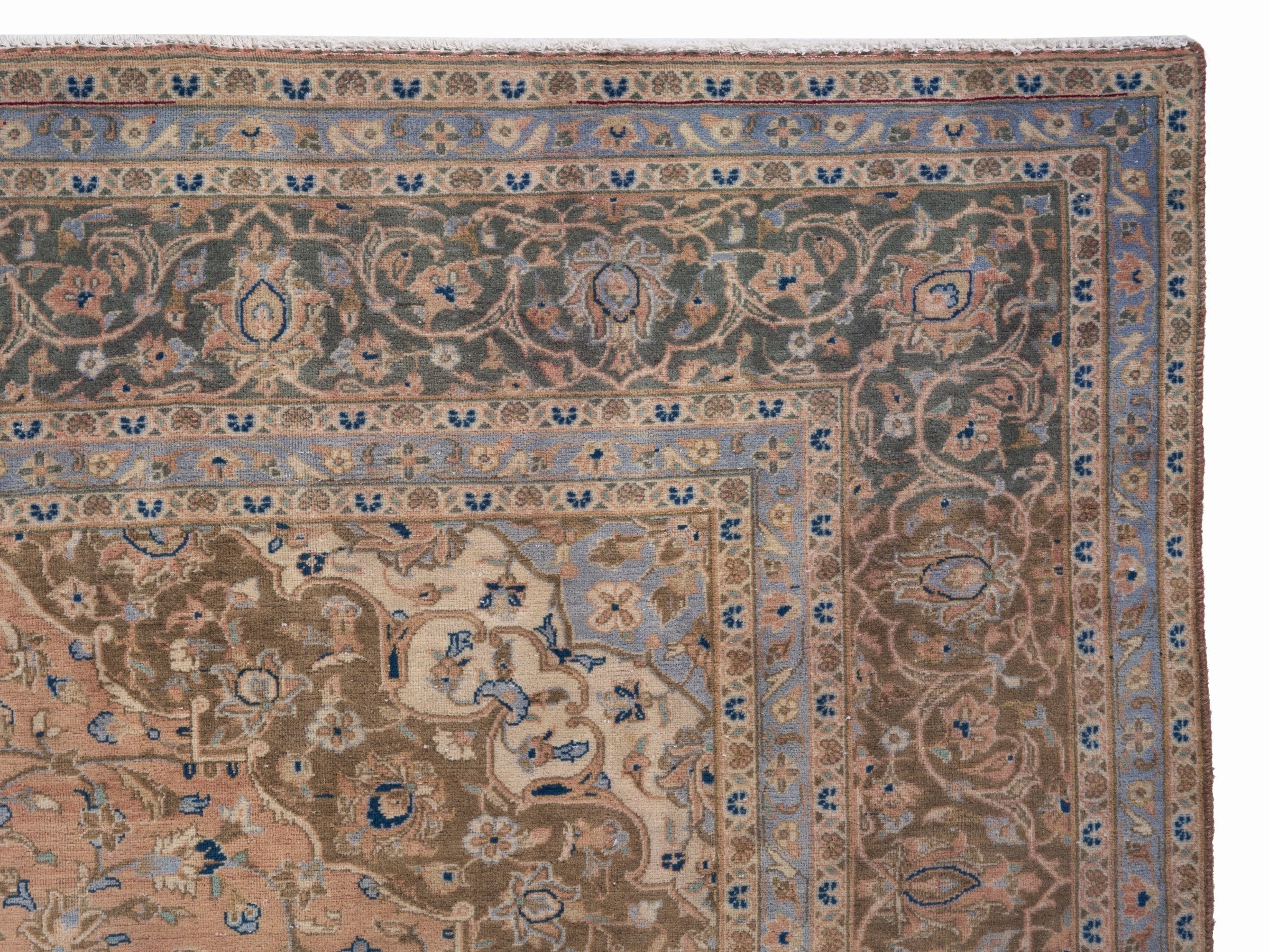 Persian Kashan oversized rug in tan and antique gold, view 13 of 15