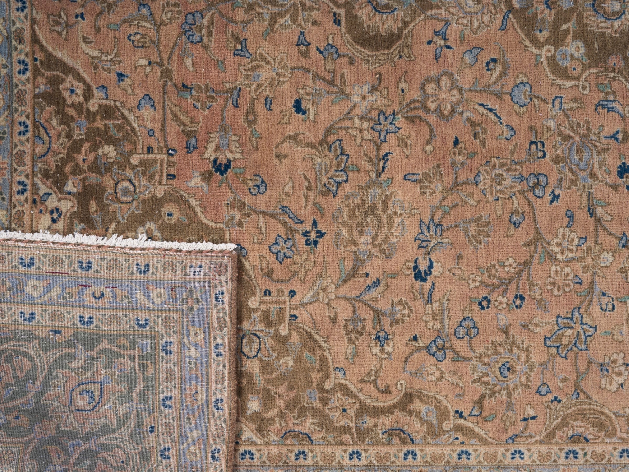 Persian Kashan oversized rug in tan and antique gold, view 15 of 15