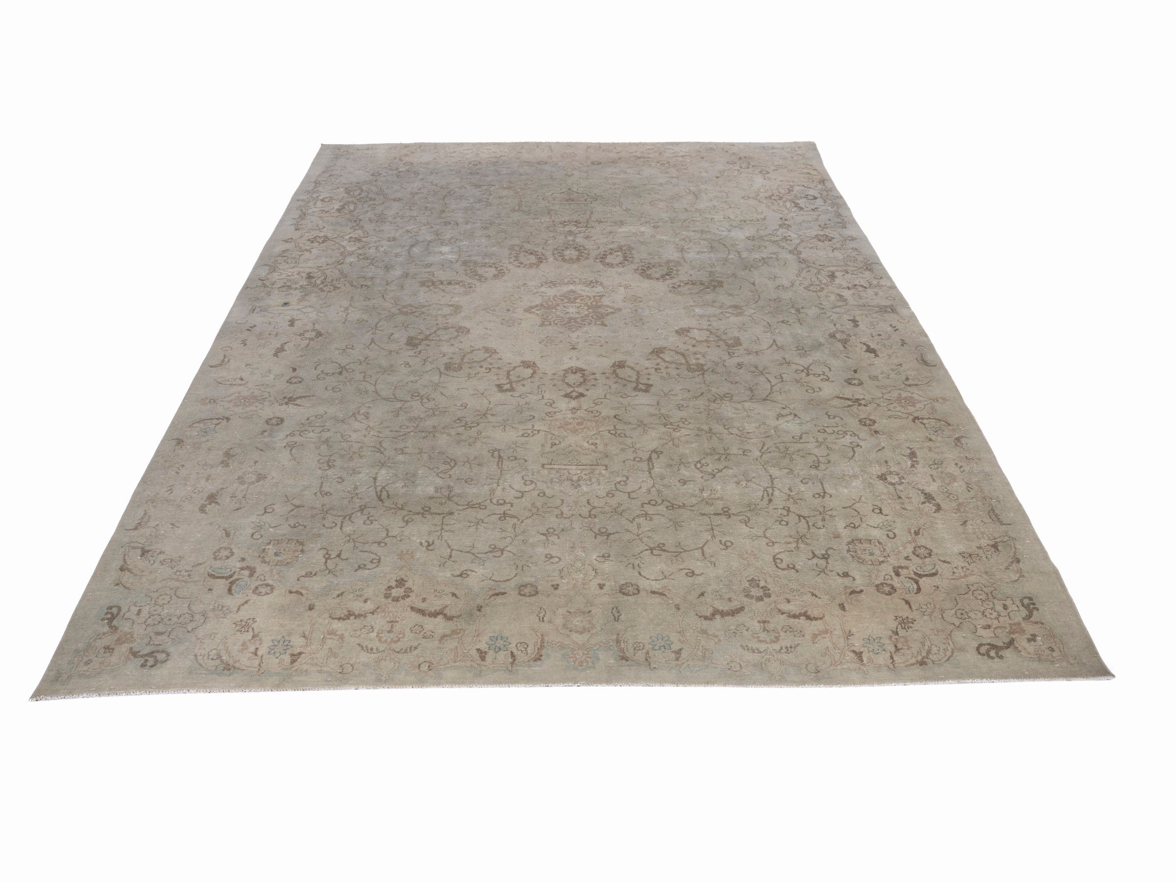 Persian Tabriz oversized rug in cream and taupe, view 2 of 15