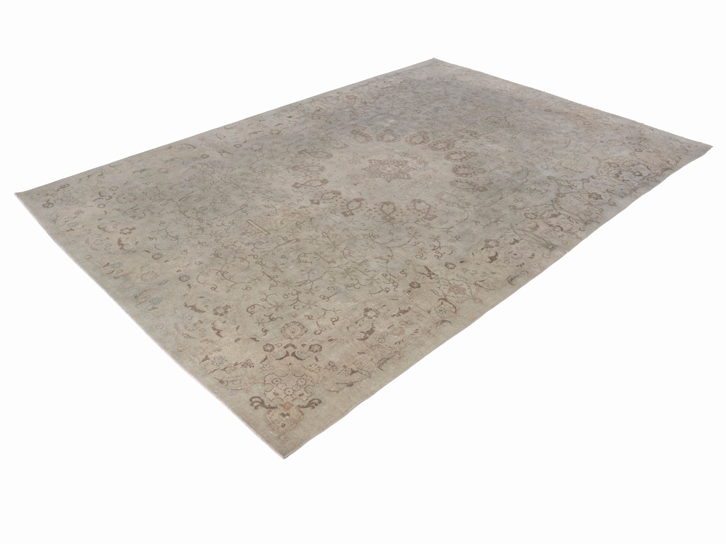 Persian Tabriz oversized rug in cream and taupe, view 3 of 15