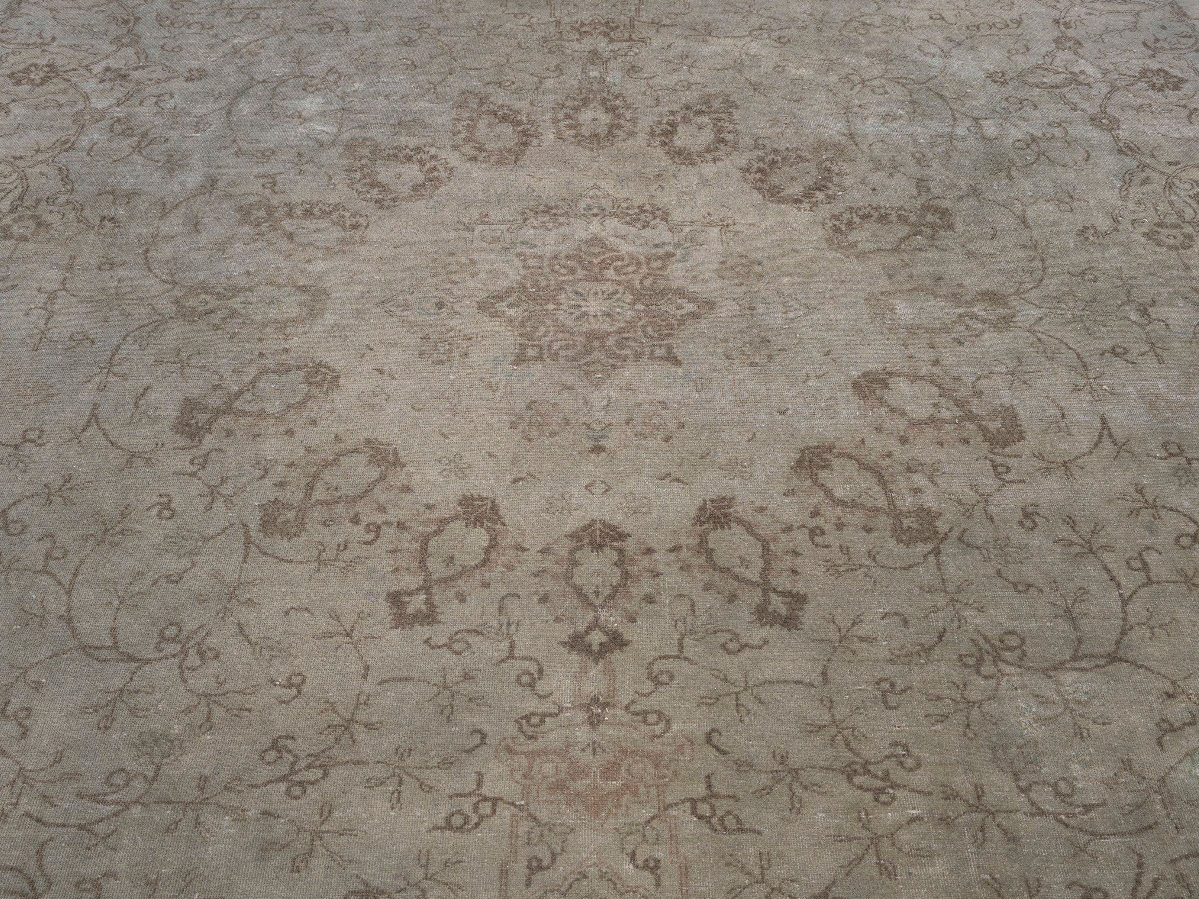Persian Tabriz oversized rug in cream and taupe, view 4 of 15