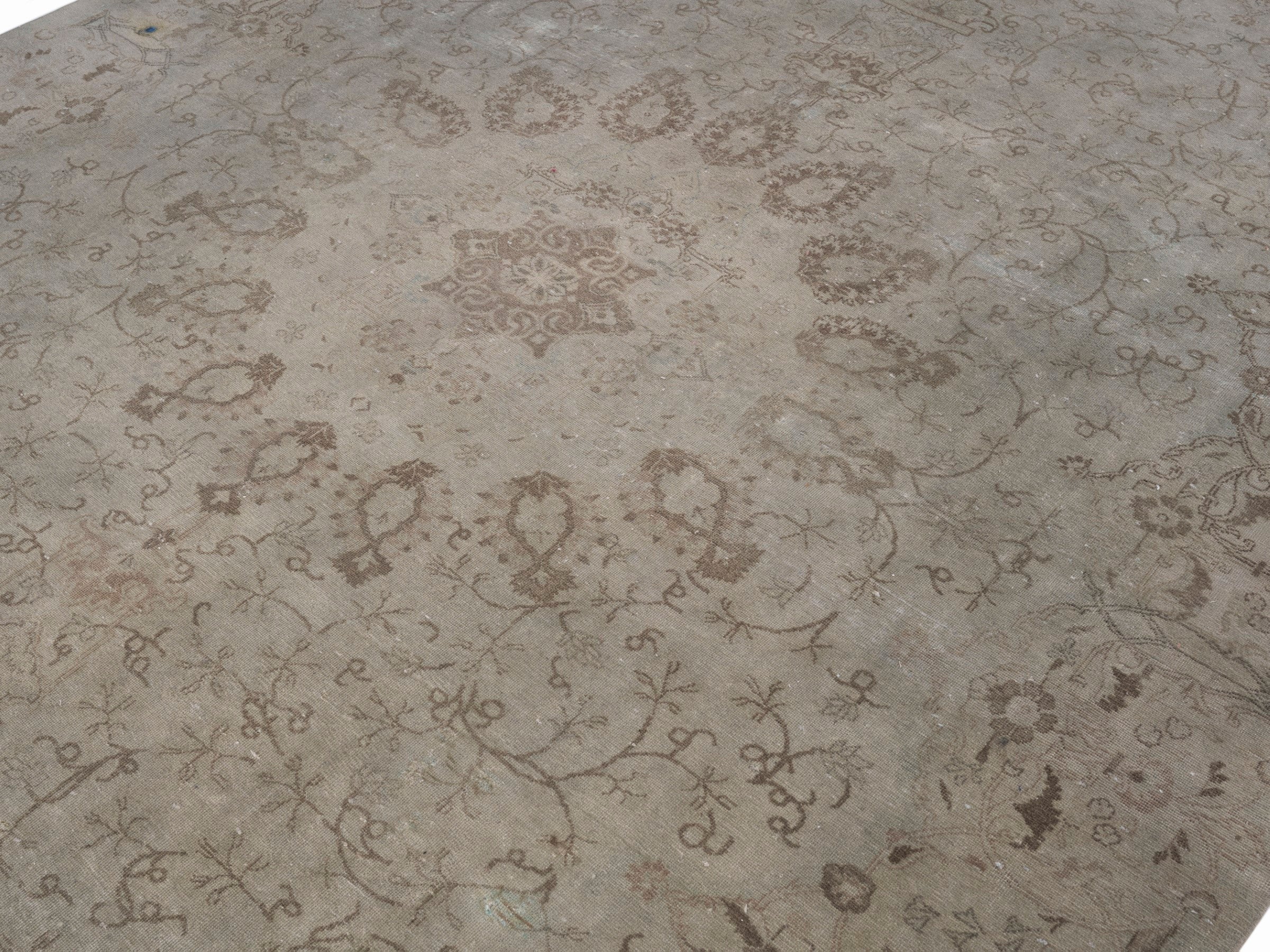 Persian Tabriz oversized rug in cream and taupe, view 5 of 15