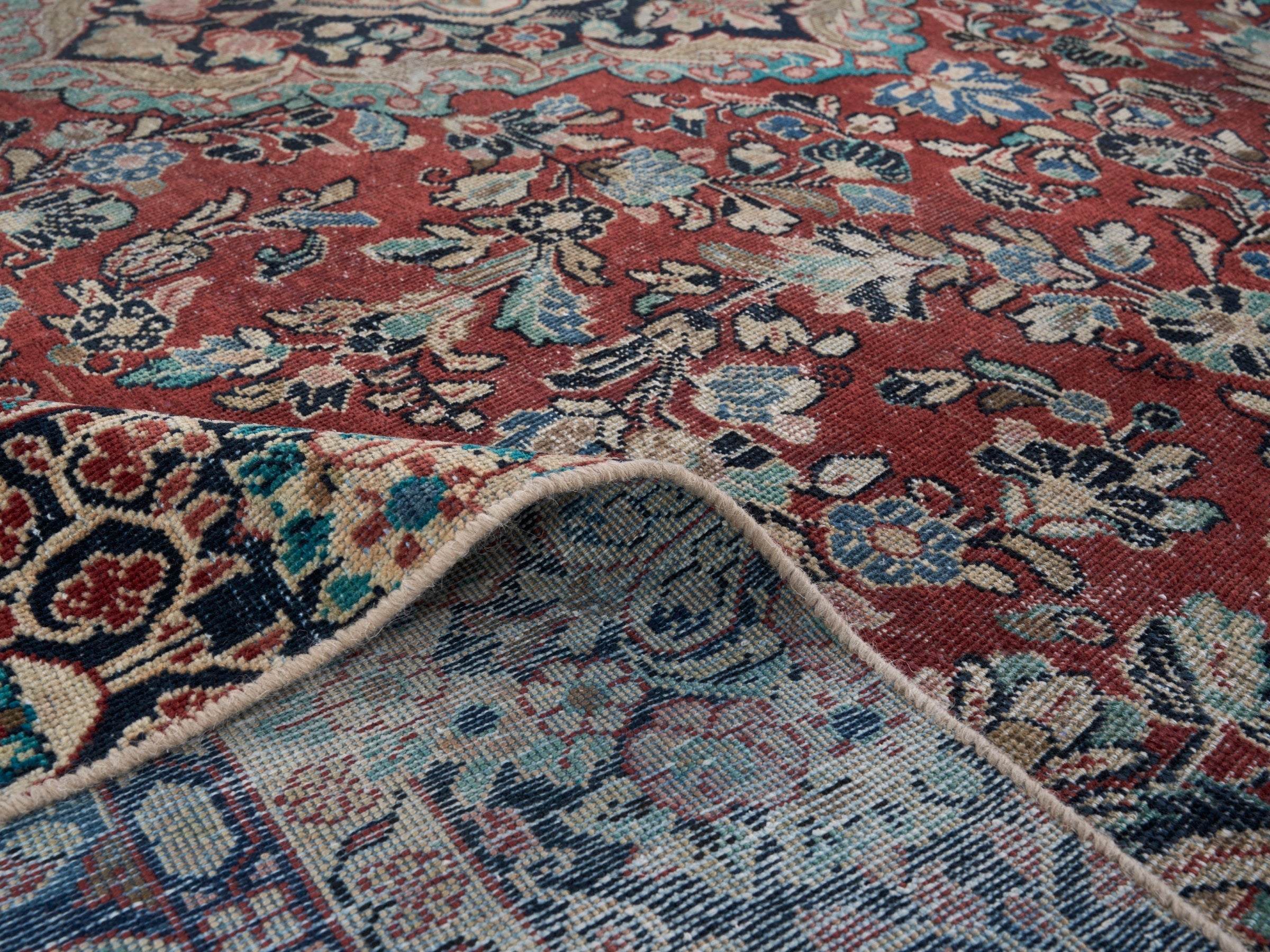 Persian Mahal oversized rug in deep red and cream, view 14 of 15