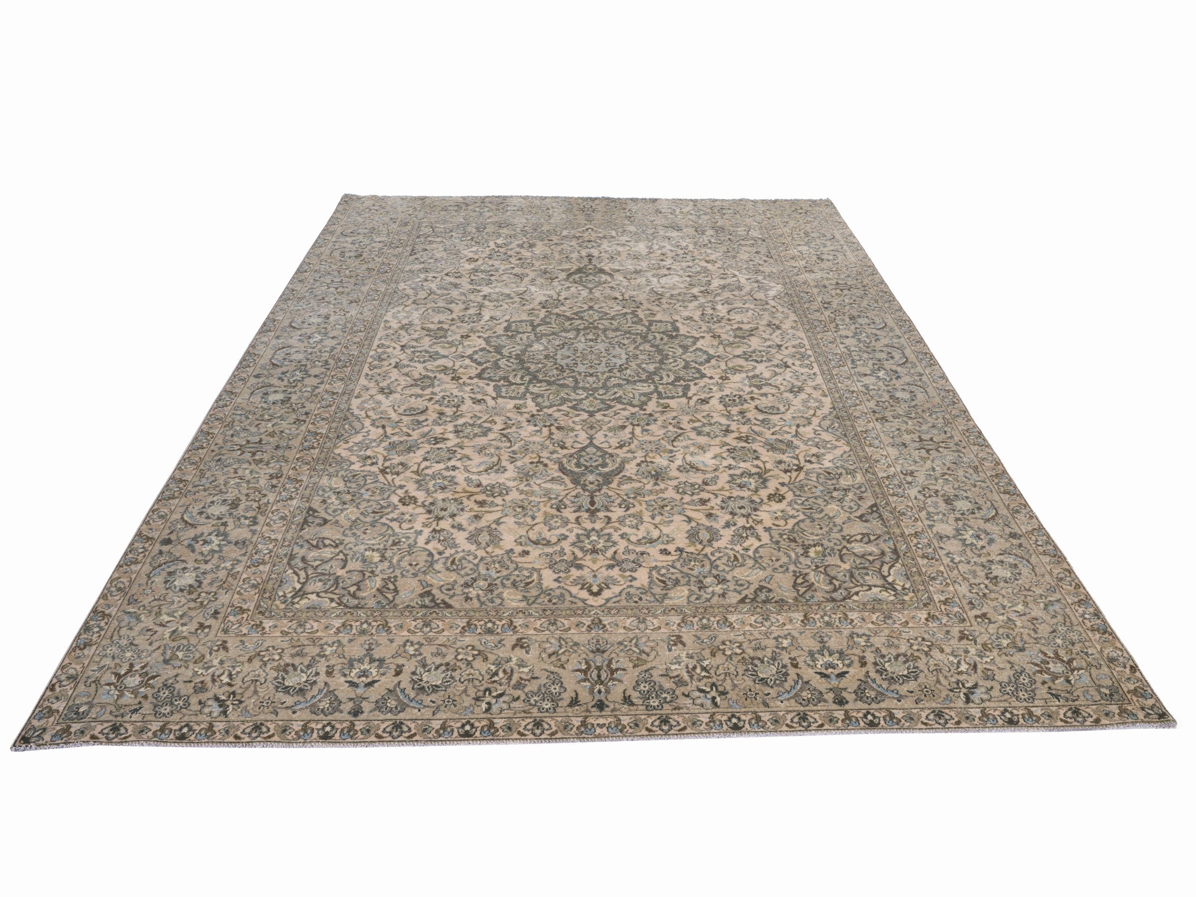 Persian Kashan oversized rug in cream and taupe, view 2 of 15