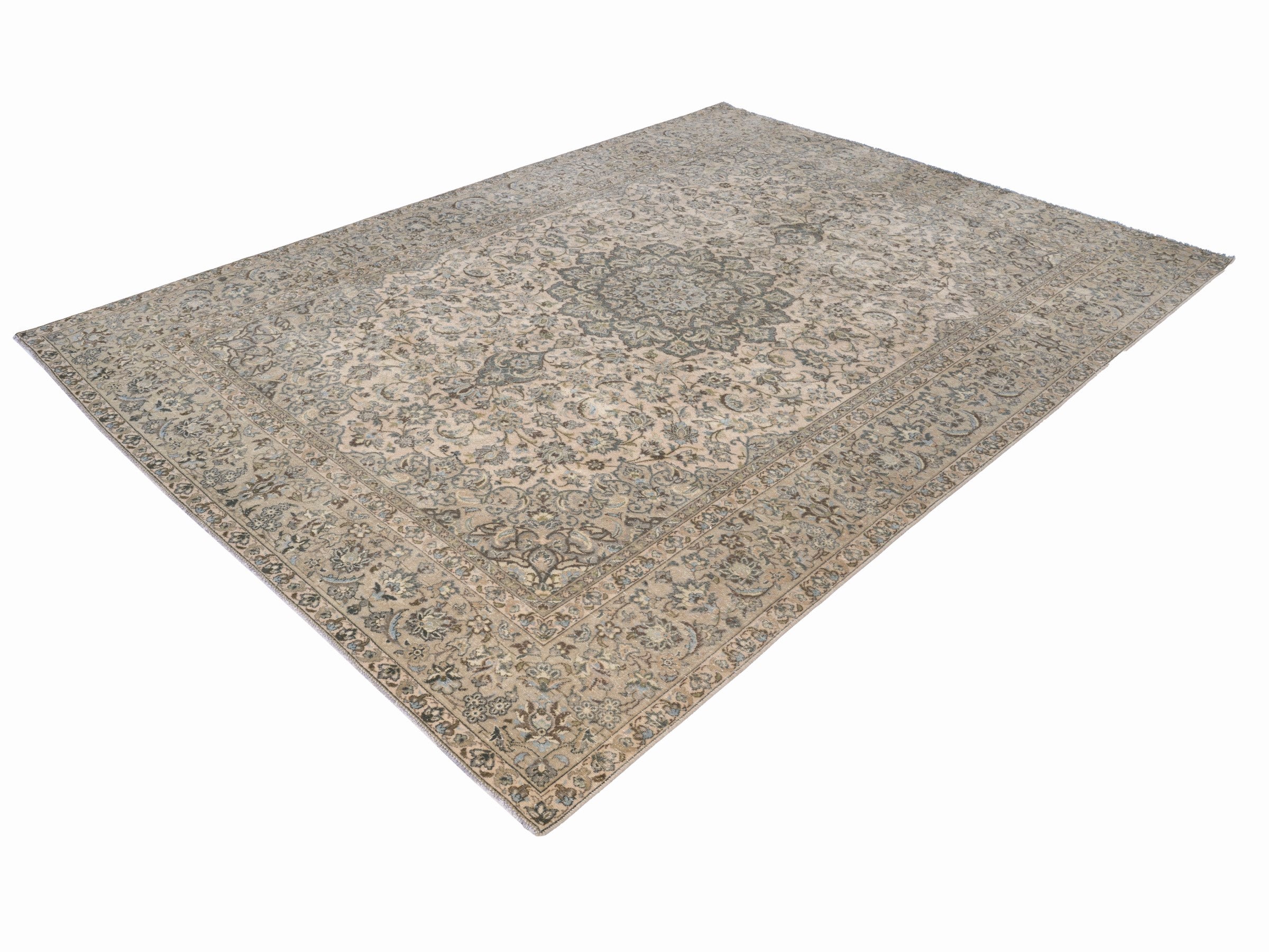 Persian Kashan oversized rug in cream and taupe, view 3 of 15
