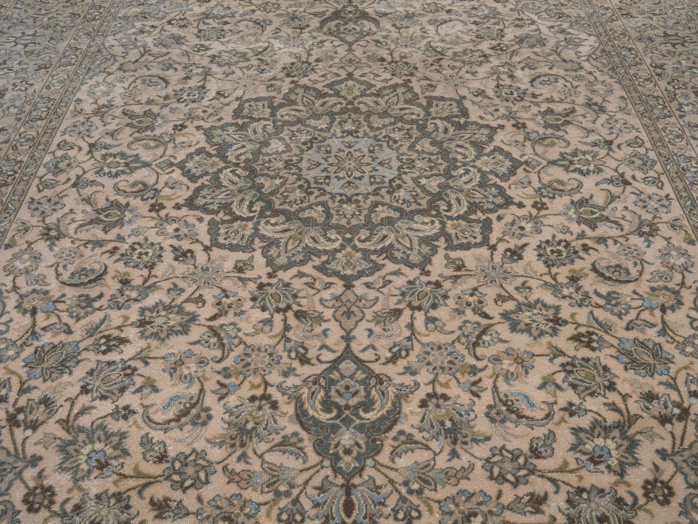 Persian Kashan oversized rug in cream and taupe, view 4 of 15