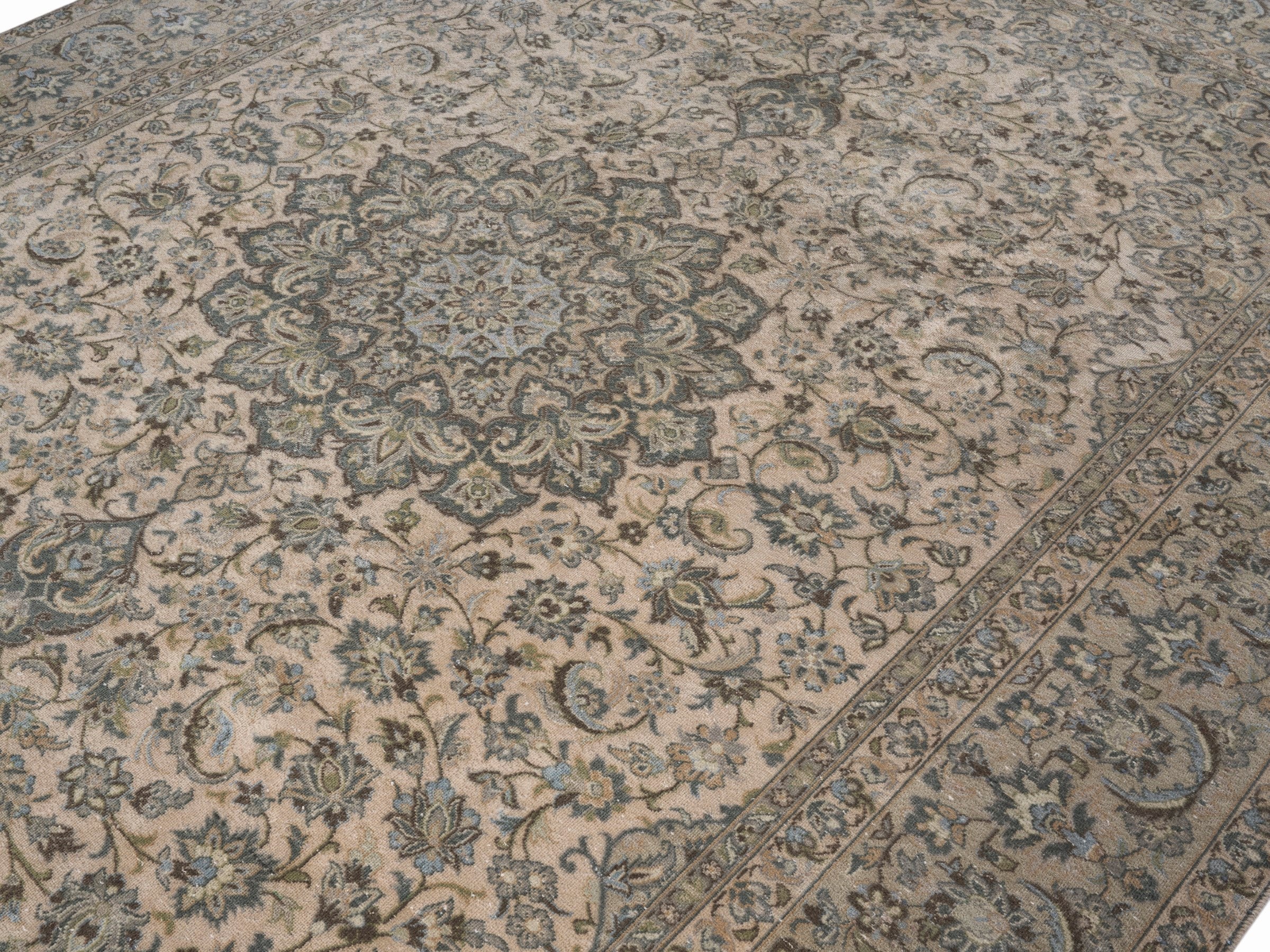 Persian Kashan oversized rug in cream and taupe, view 5 of 15