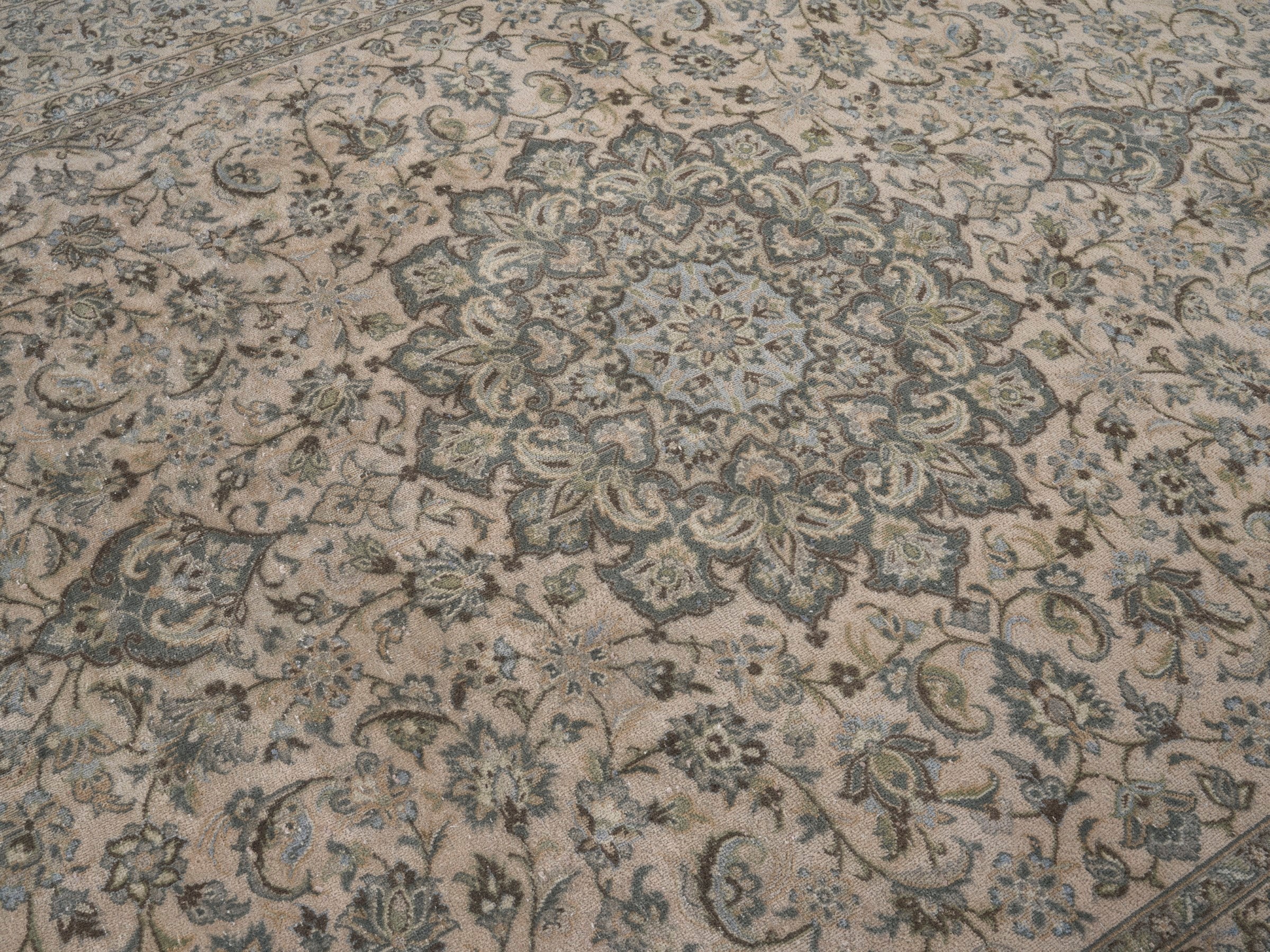 Persian Kashan oversized rug in cream and taupe, view 12 of 15