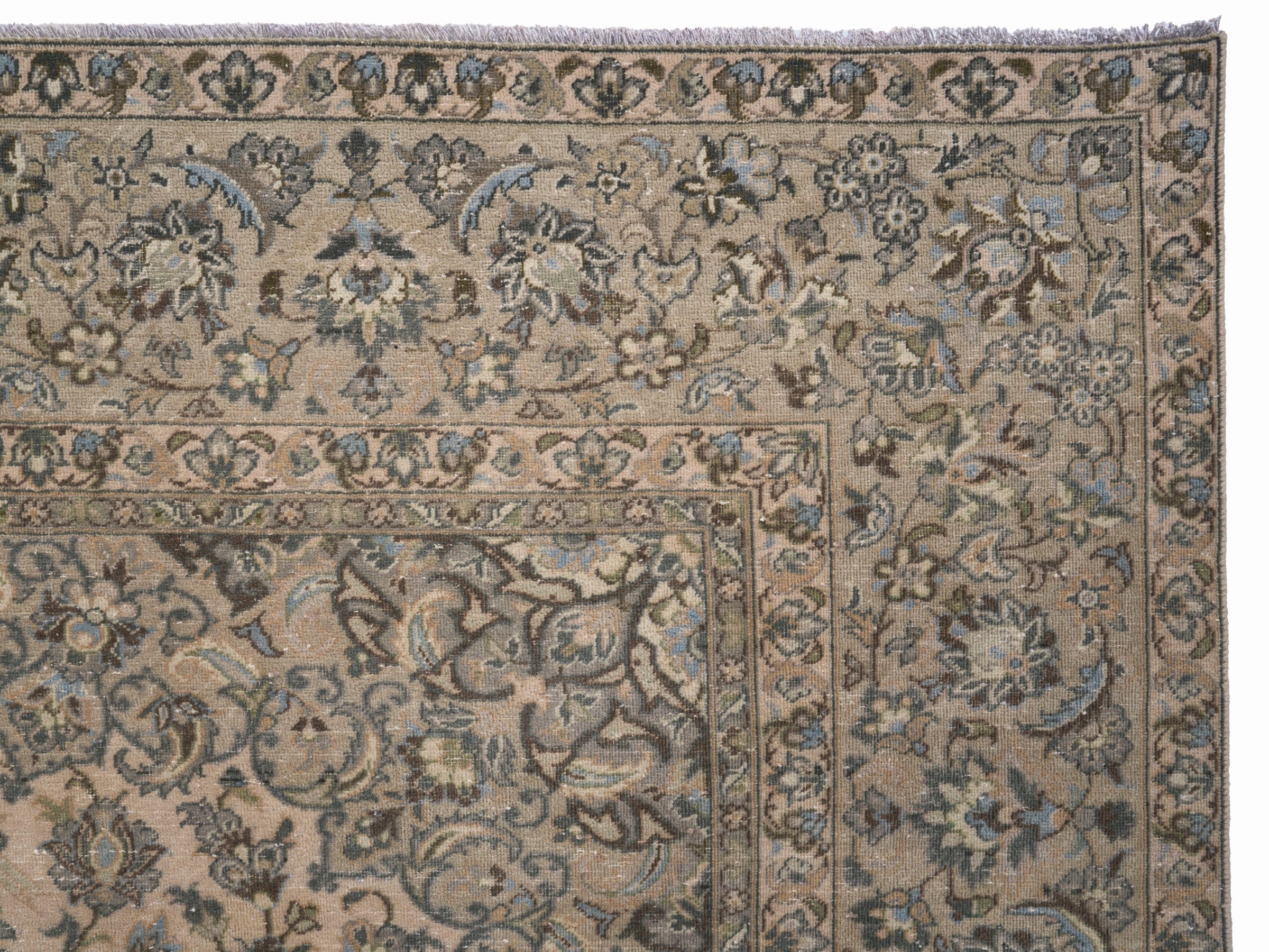 Persian Kashan oversized rug in cream and taupe, view 13 of 15