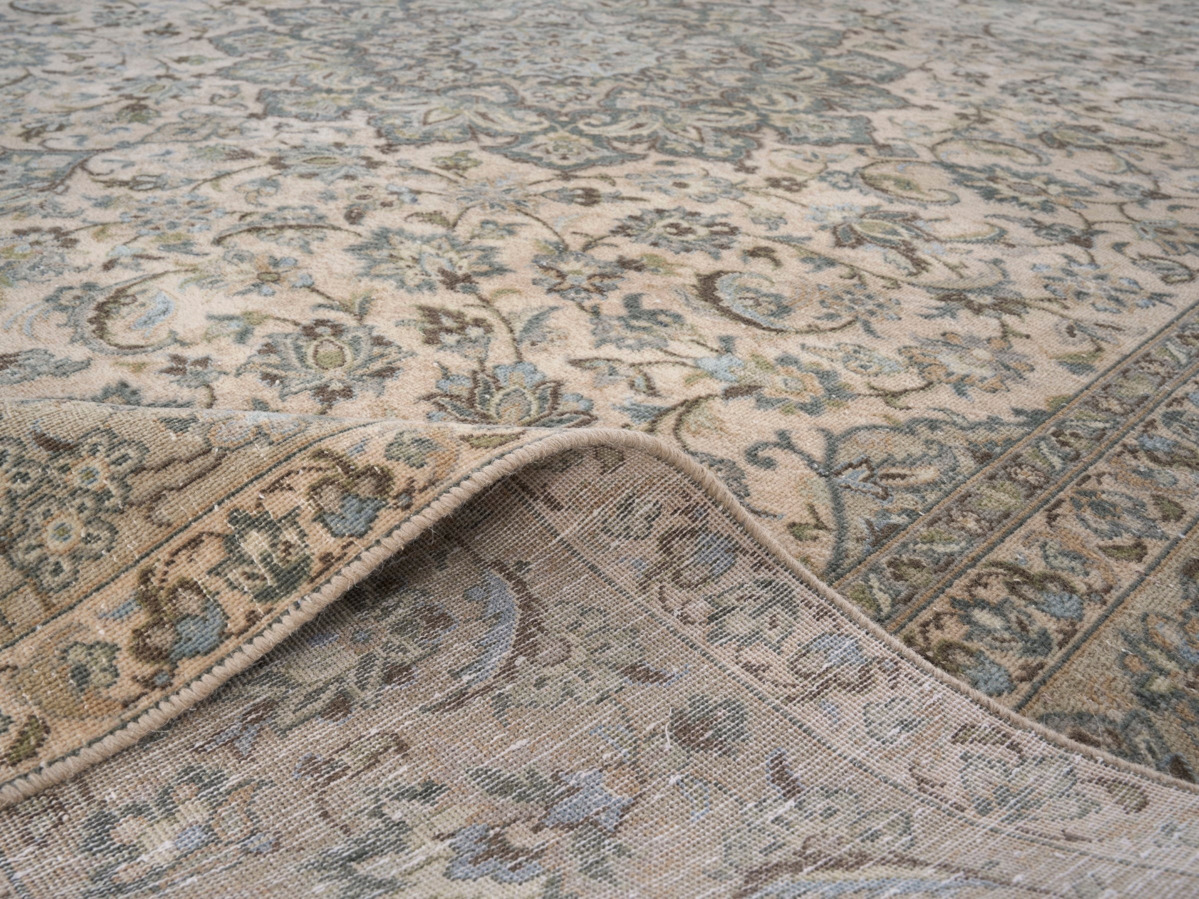 Persian Kashan oversized rug in cream and taupe, view 14 of 15