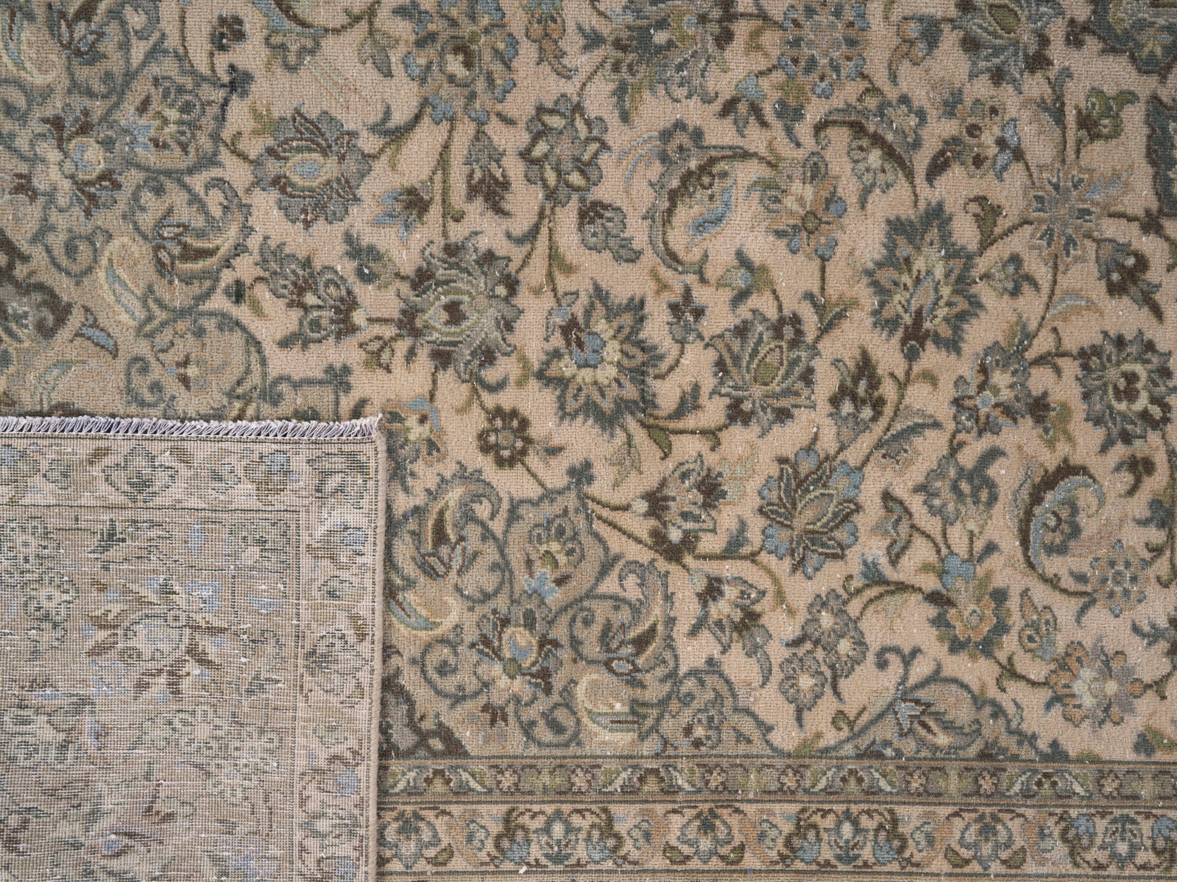 Persian Kashan oversized rug in cream and taupe, view 15 of 15