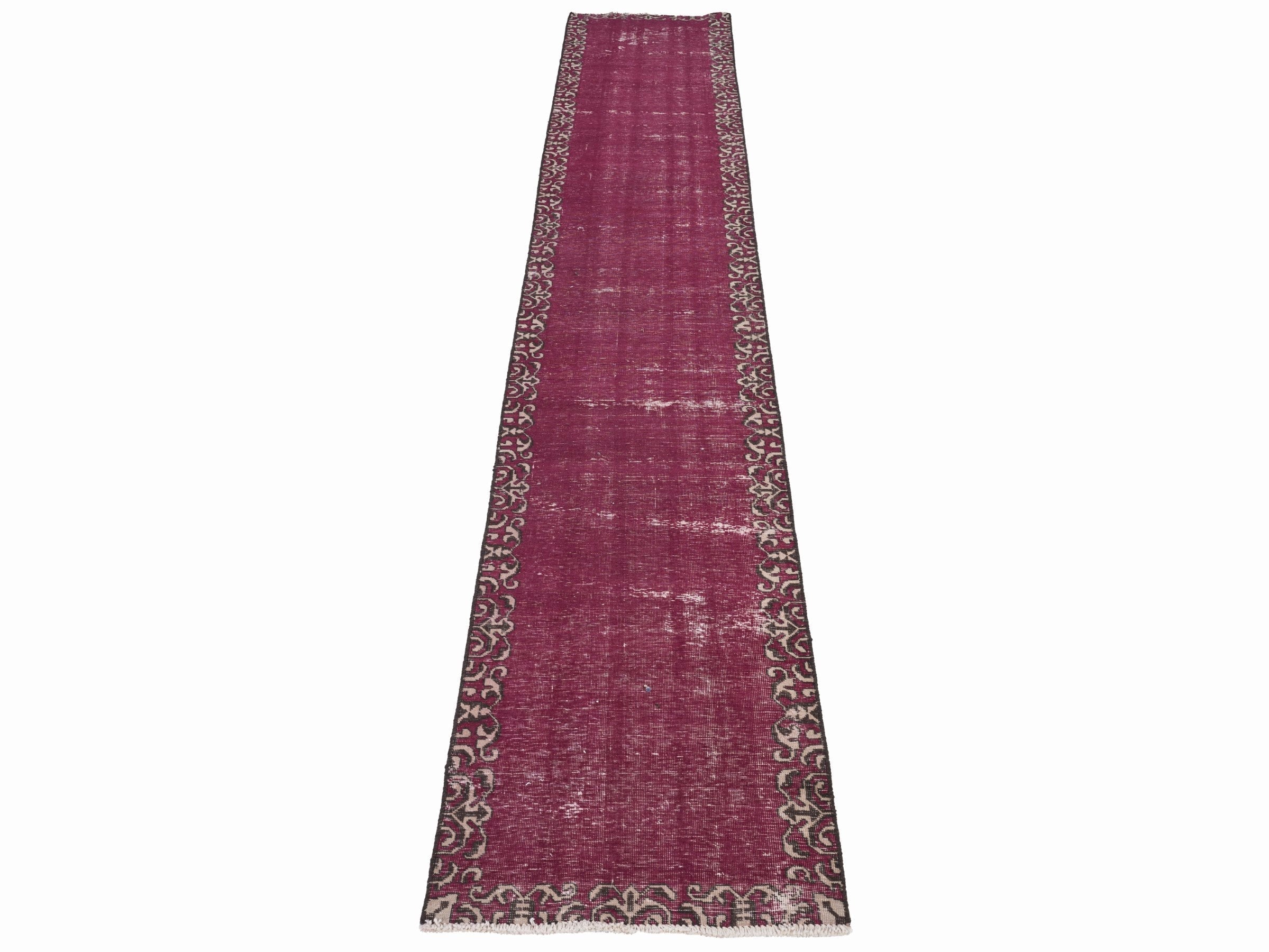Persian Tabriz runner rug in burgundy and faded red, view 2 of 10