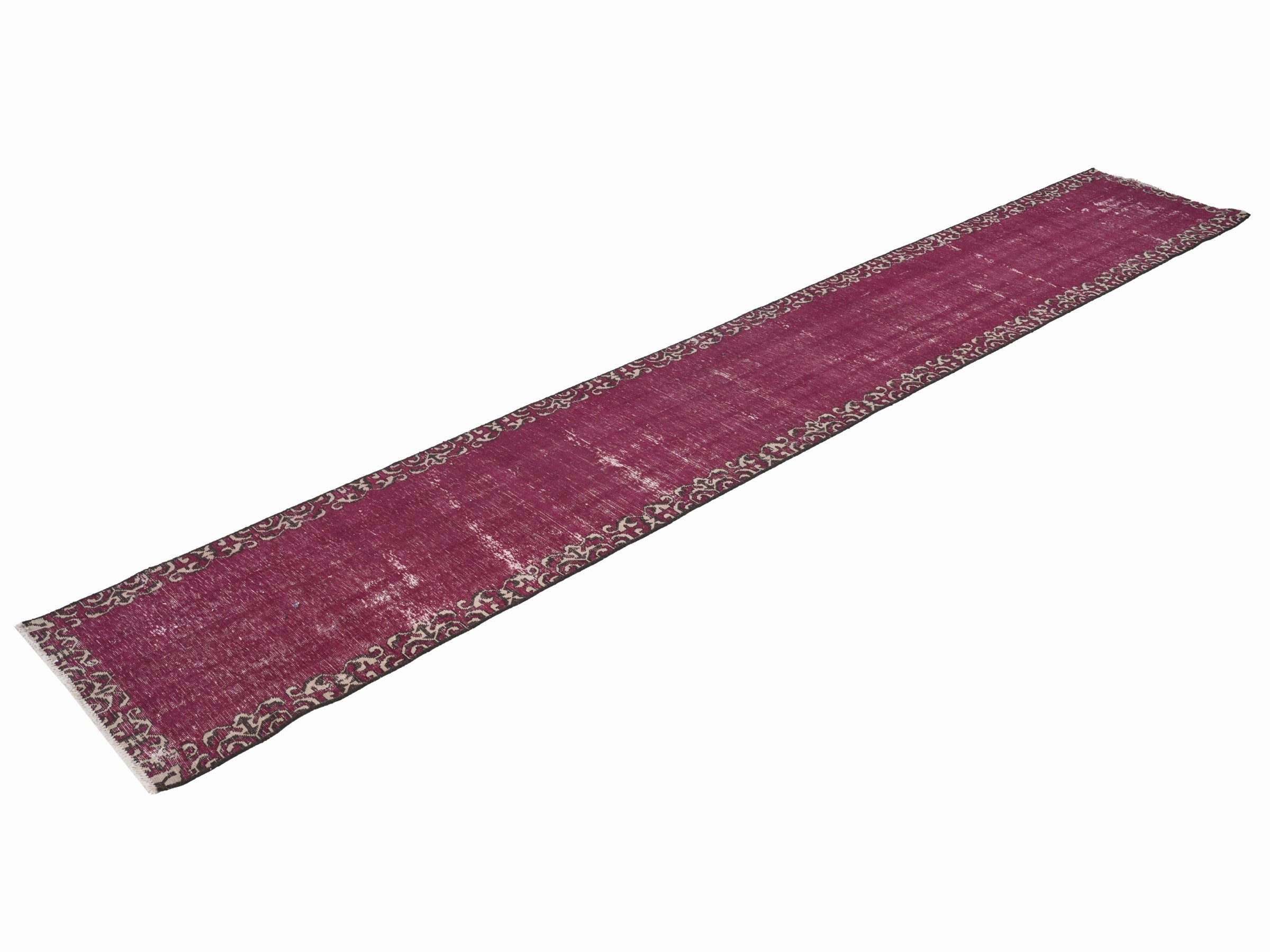 Persian Tabriz runner rug in burgundy and faded red, view 3 of 10