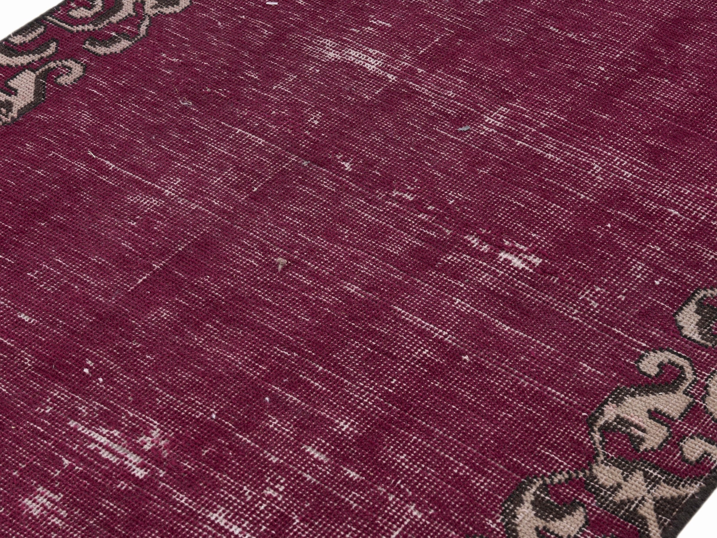 Persian Tabriz runner rug in burgundy and faded red, view 5 of 10