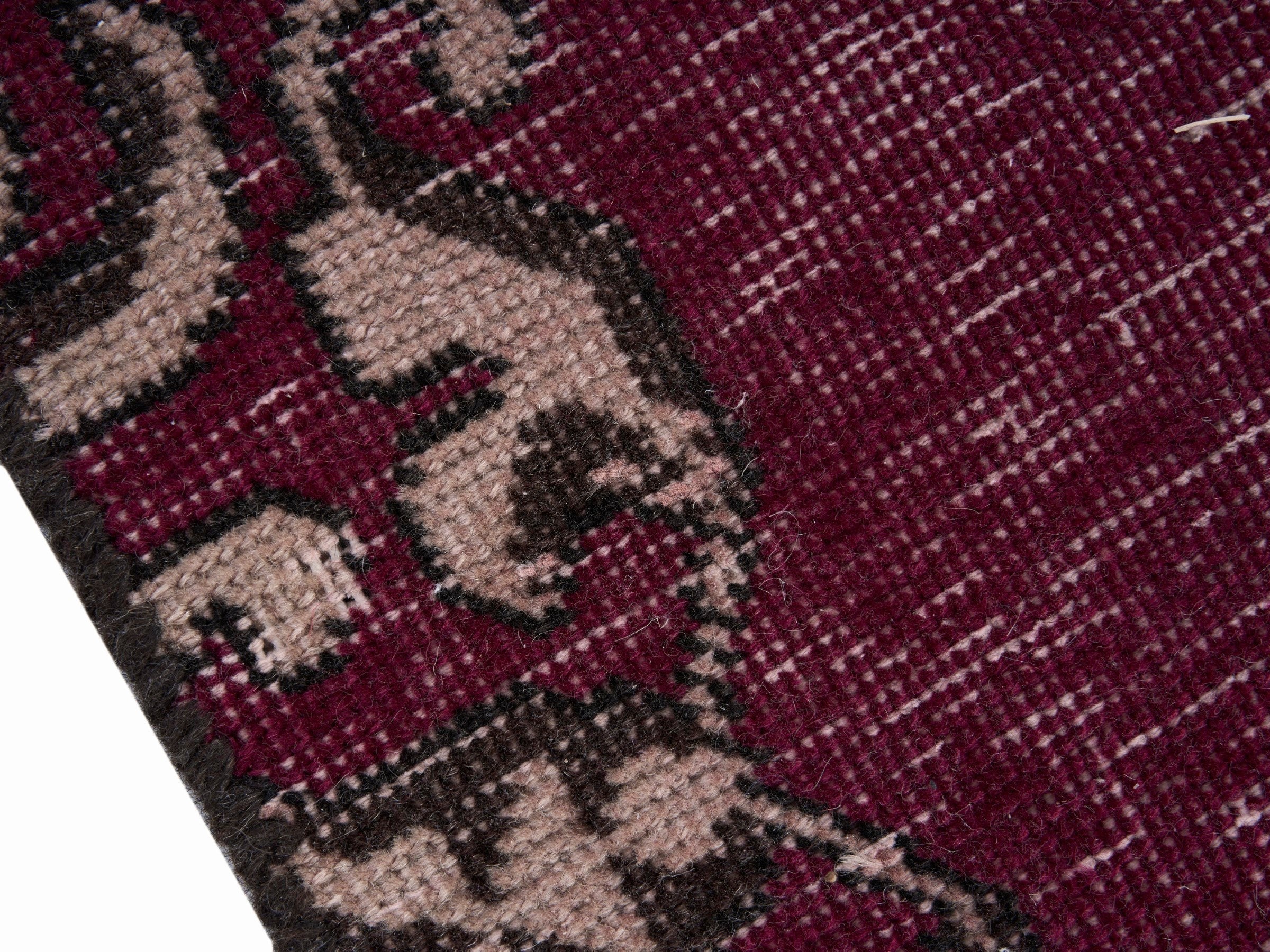 Persian Tabriz runner rug in burgundy and faded red, view 6 of 10