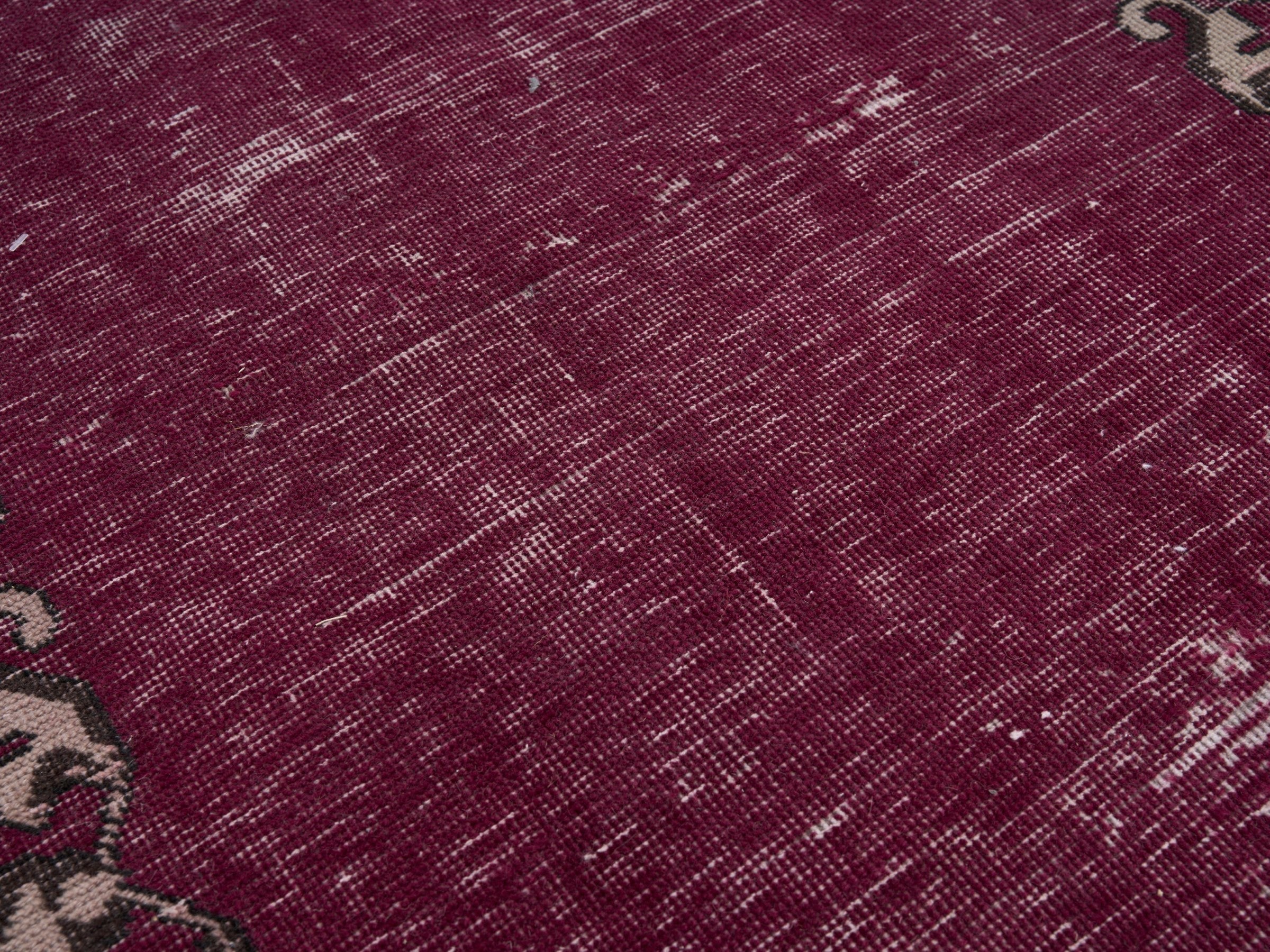 Persian Tabriz runner rug in burgundy and faded red, view 7 of 10