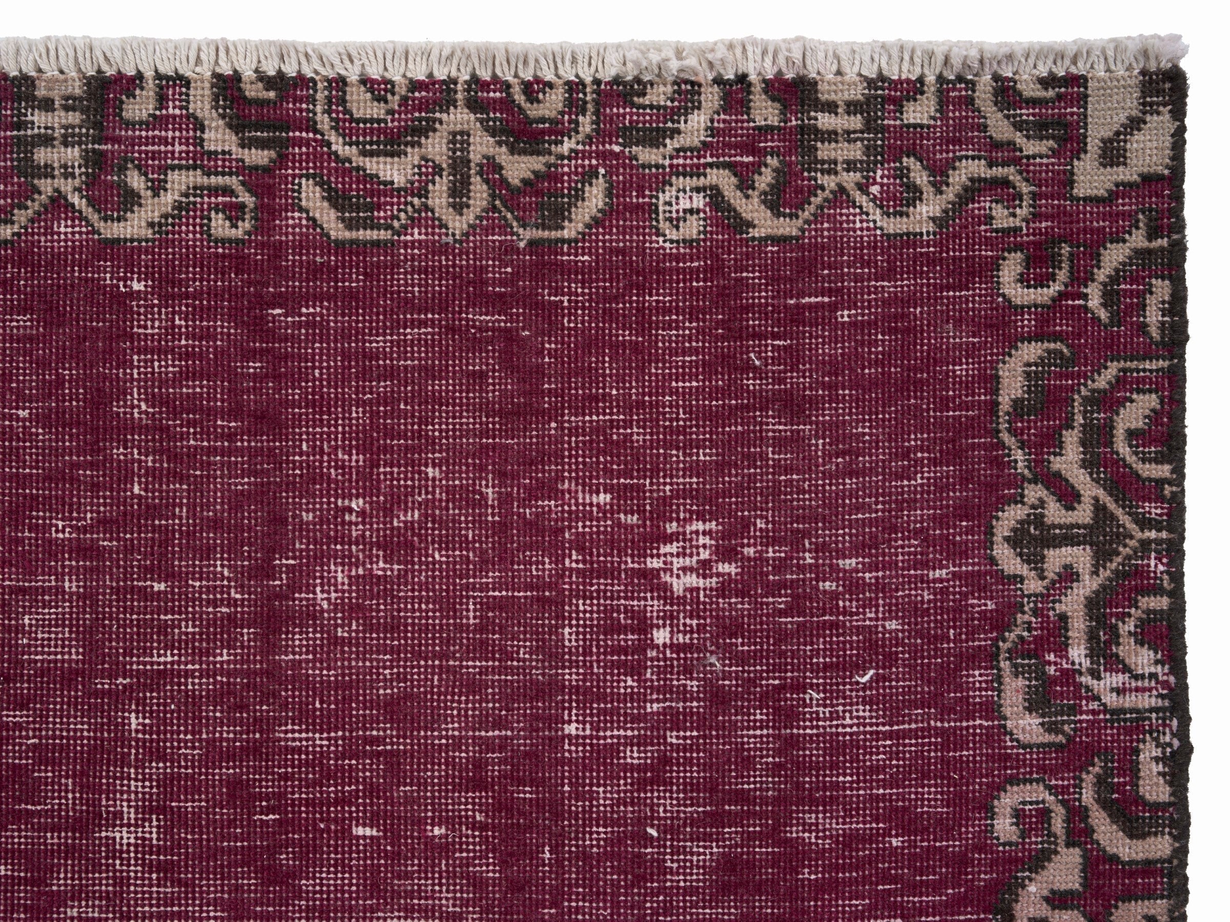 Persian Tabriz runner rug in burgundy and faded red, view 8 of 10