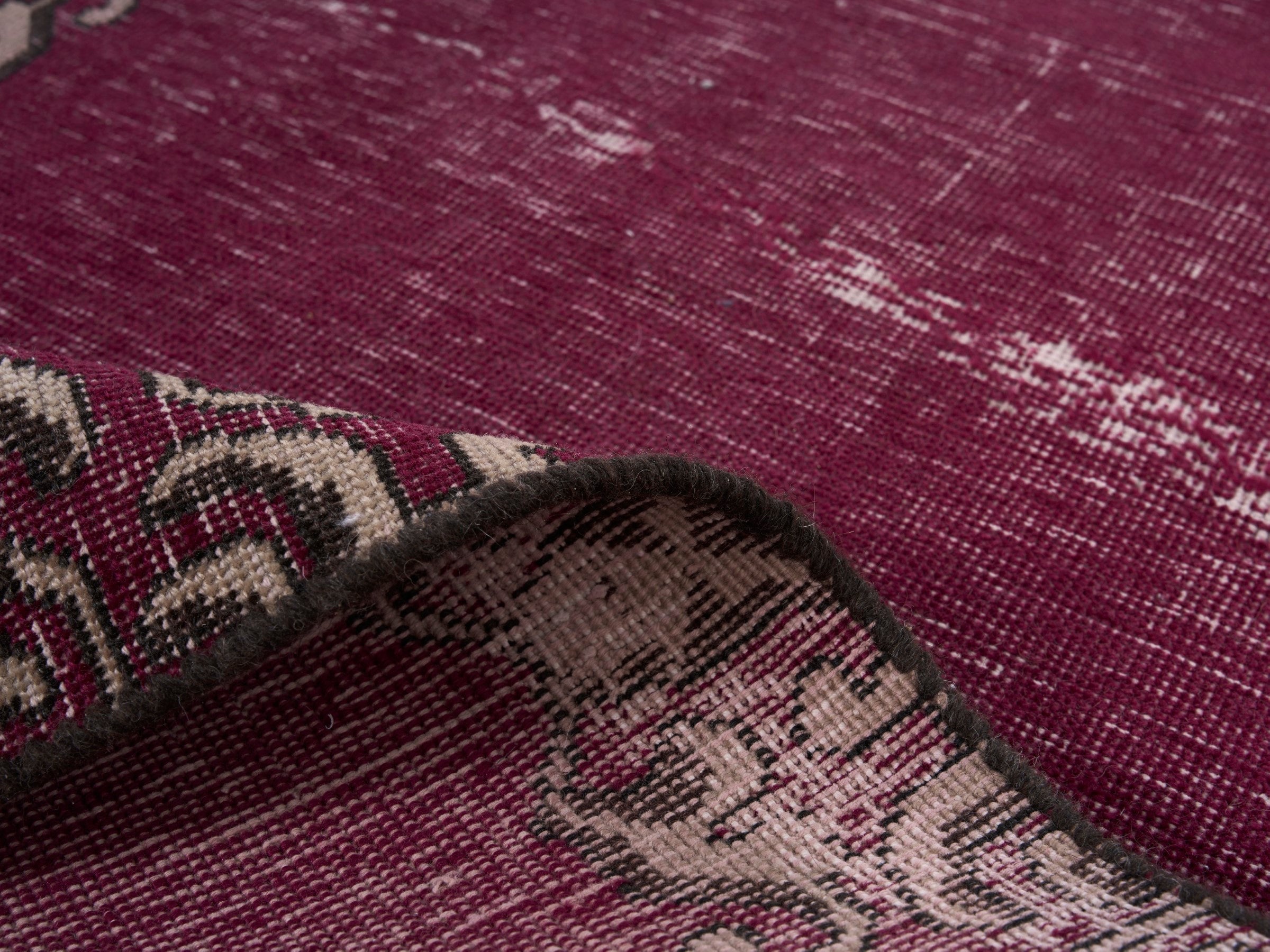 Persian Tabriz runner rug in burgundy and faded red, view 9 of 10