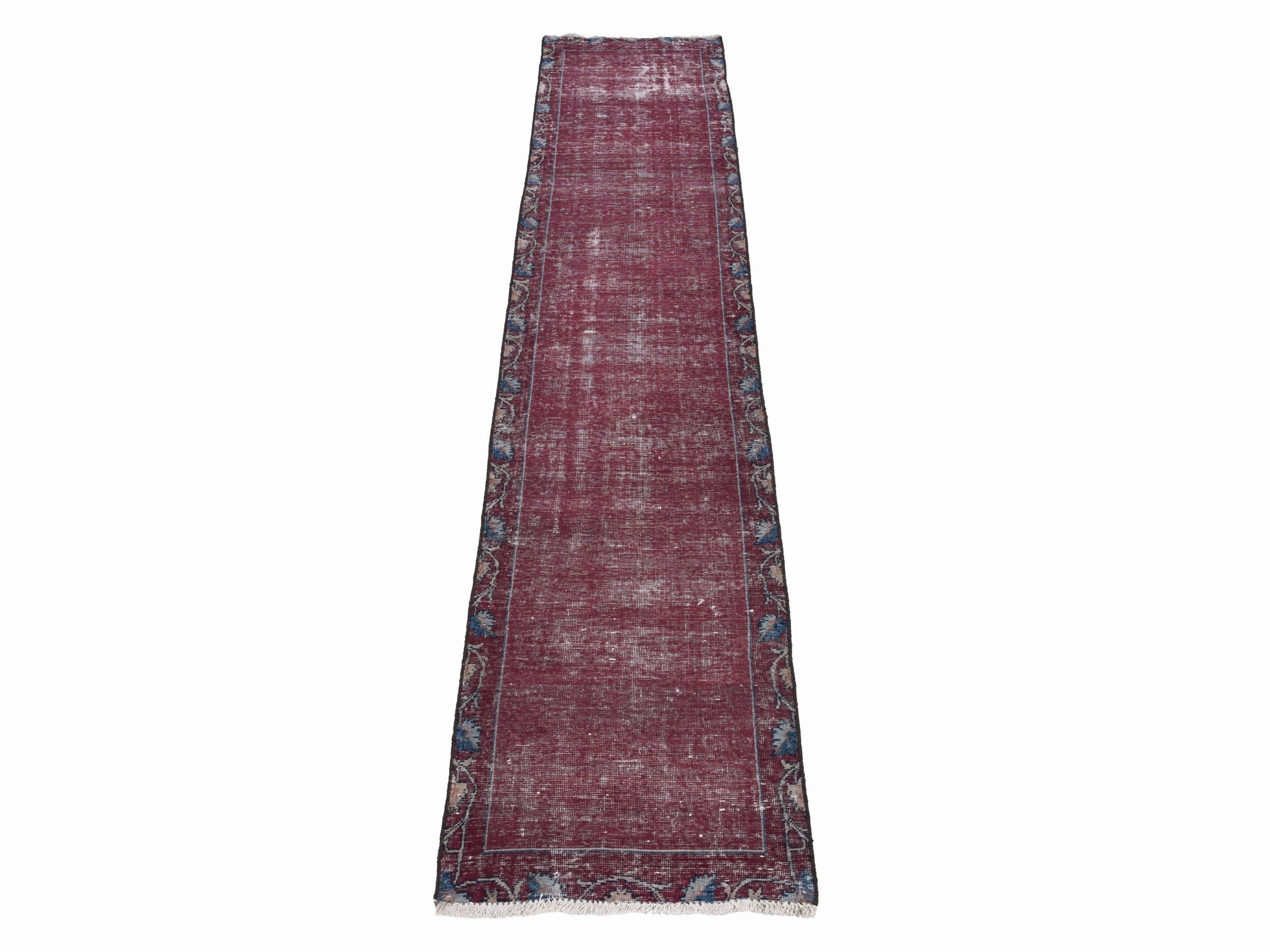 Persian Tabriz runner rug in burgundy and faded red, view 2 of 10